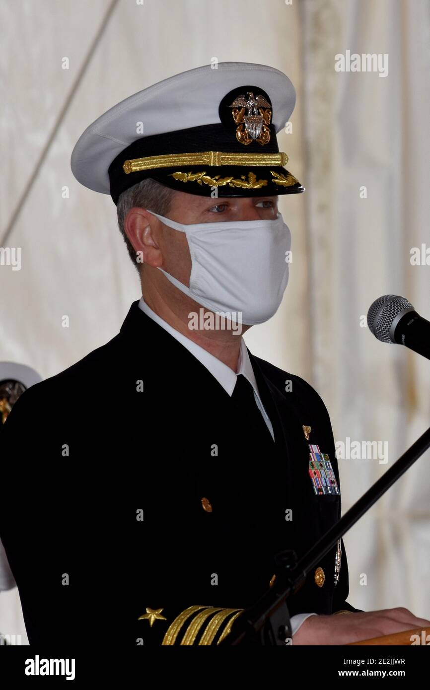 Naples, Italie. Il 2021 comandante Dave Pollard durante 50Â° anno della USS Mount Whitney, News in Napoli, Italia, 14 gennaio 2021 crédit: Independent photo Agency/Alay Live News Banque D'Images