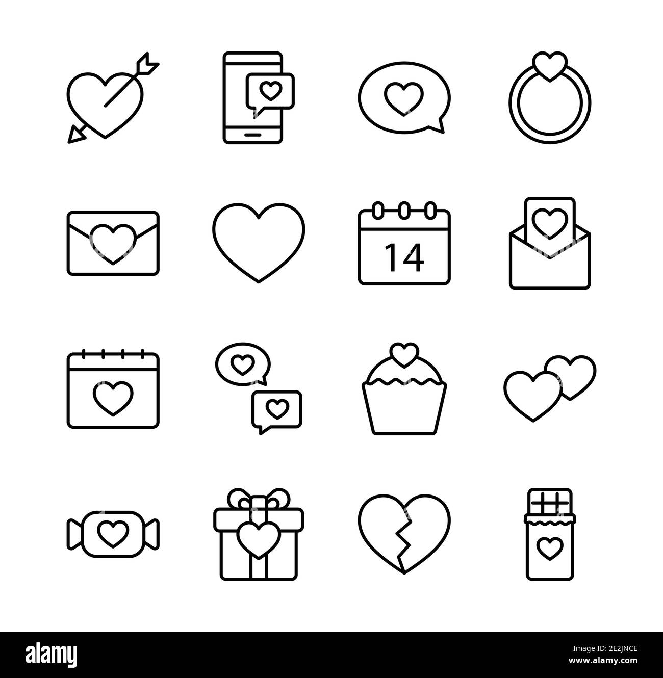 Ensemble d'icônes de Saint-Valentin. Bonne Saint-Valentin avec style contour. Illustration de Vecteur