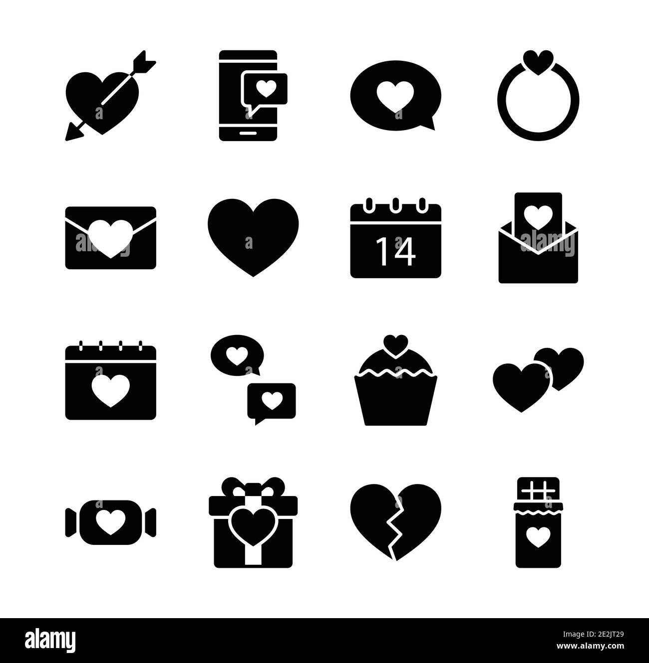 Ensemble d'icônes de Saint-Valentin. Bonne Saint-Valentin avec style glyphe. Illustration de Vecteur