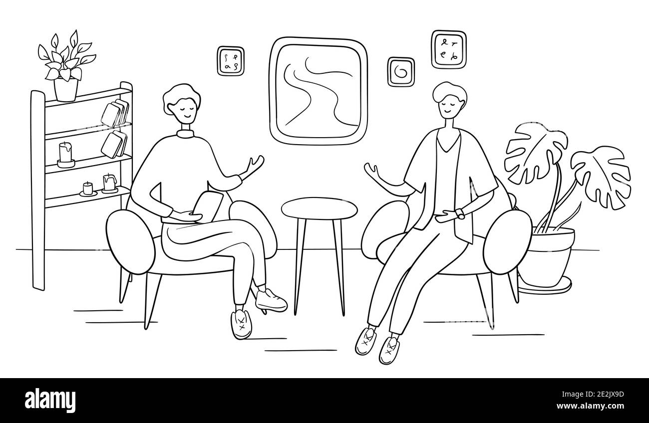 Un présentateur masculin pose une question à une célébrité célèbre lors d'une émission télévisée. Le célèbre homme-star donne un entretien à un présentateur de télévision dans un studio de radiodiffusion. Interview Internet Illustration de Vecteur