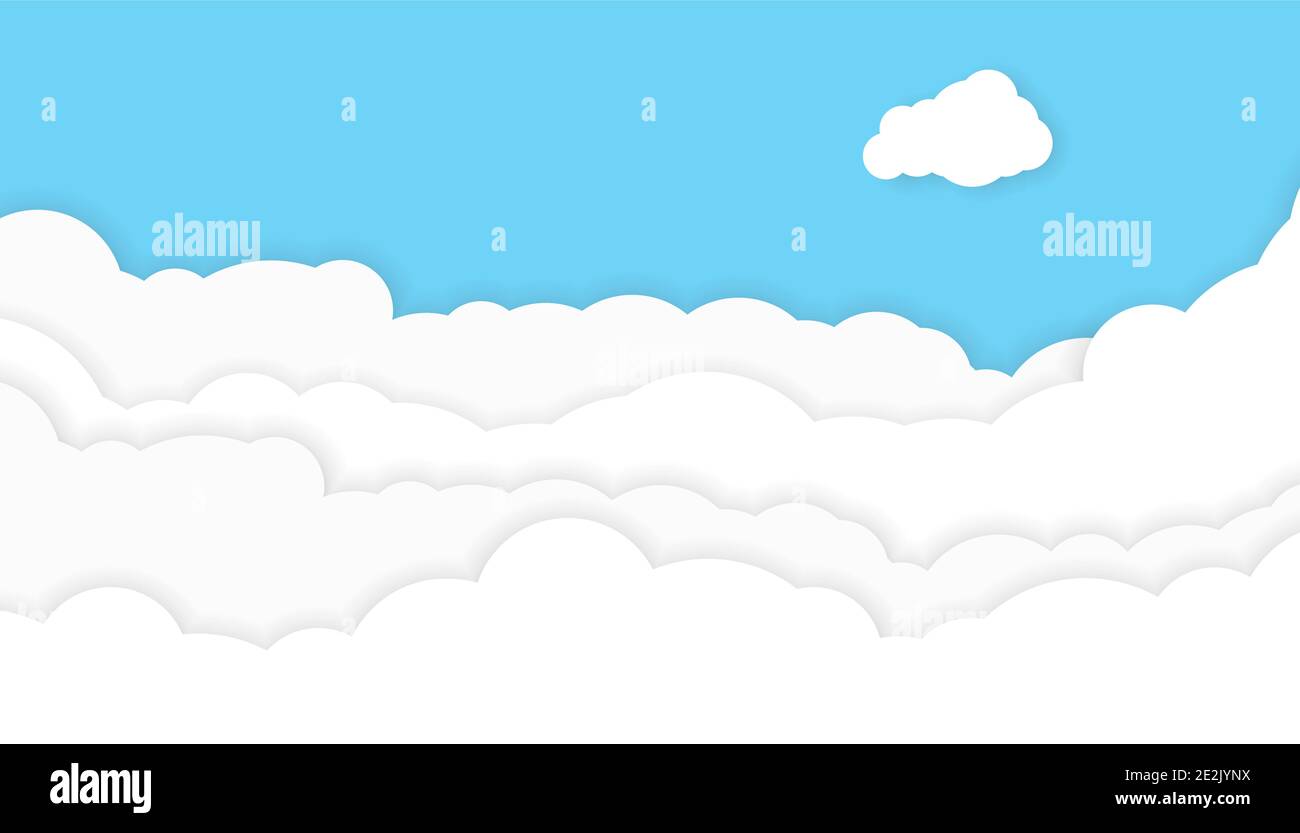 ciel bleu avec fond de nuages avec espace de copie, illustration vectorielle de style de coupe de papier Illustration de Vecteur