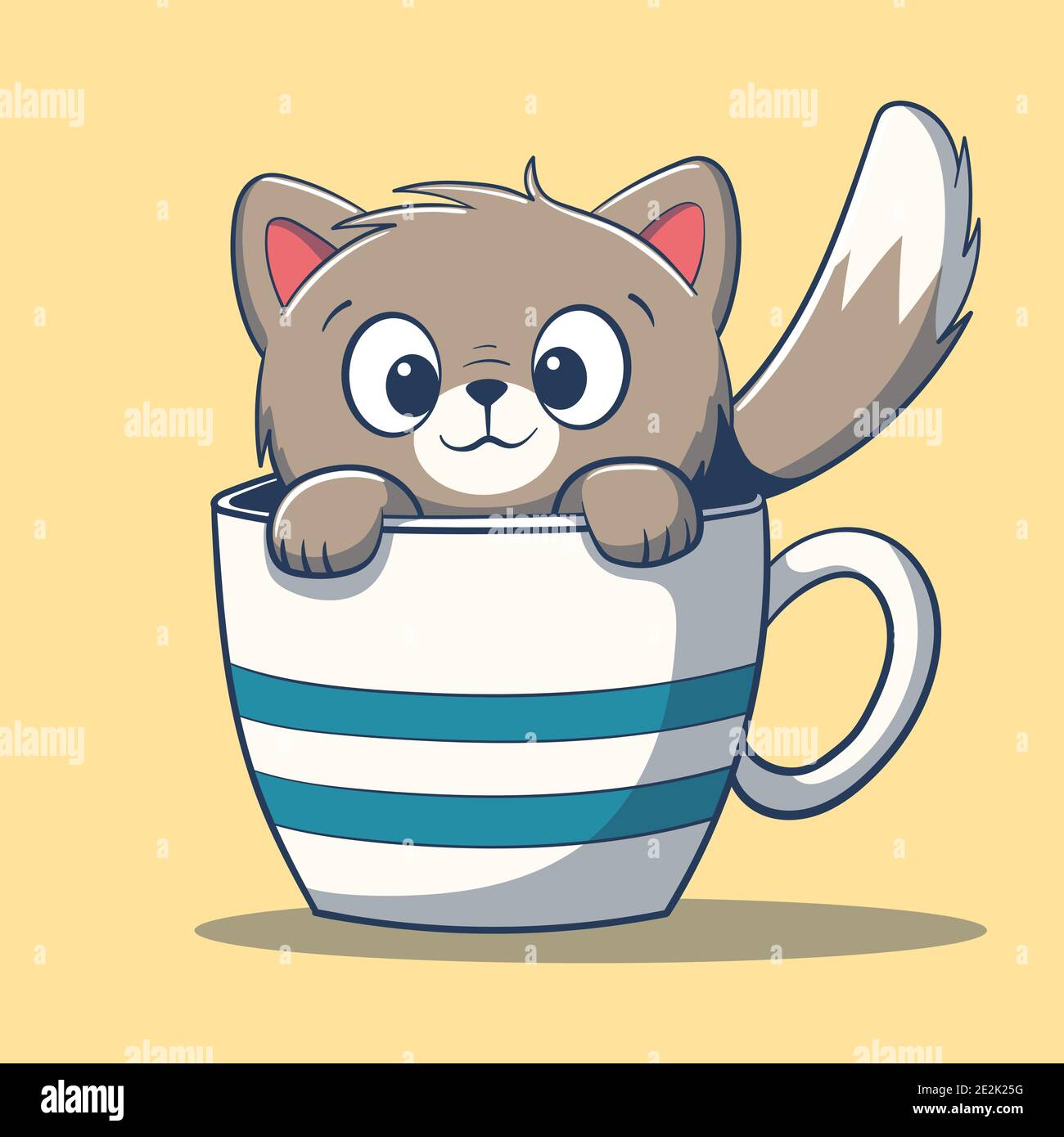 Un petit chat dans une tasse. Illustration vectorielle dessinée à la main avec des calques séparés. Illustration de Vecteur Un petit chat dans une tasse. Illustration vectorielle dessinée à la main avec des calques séparés. Illustration de Vecteur