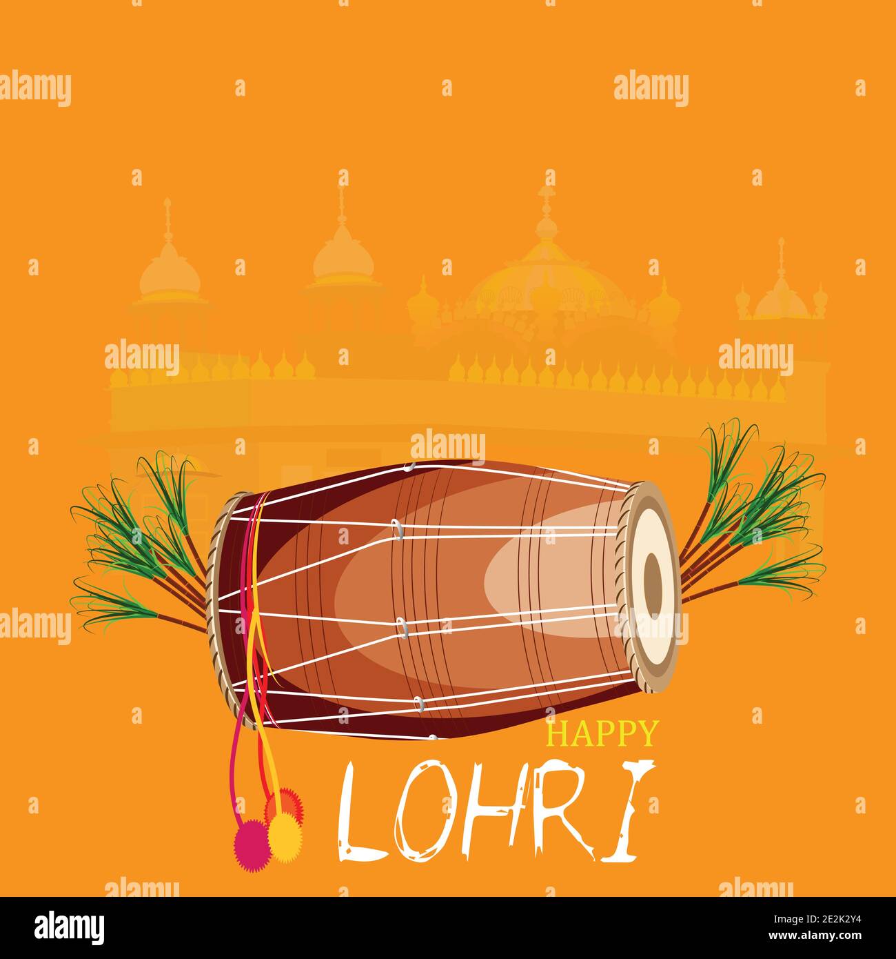 Illustration vectorielle pour Happy Lohri. Tambour traditionnel indien ou dholak ou dhol et couple dansant Illustration de Vecteur