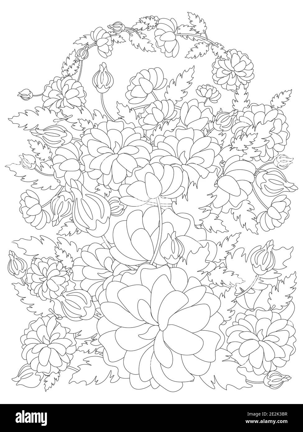 Page de coloriage pour adultes tissage couronne de fleurs Banque D'Images