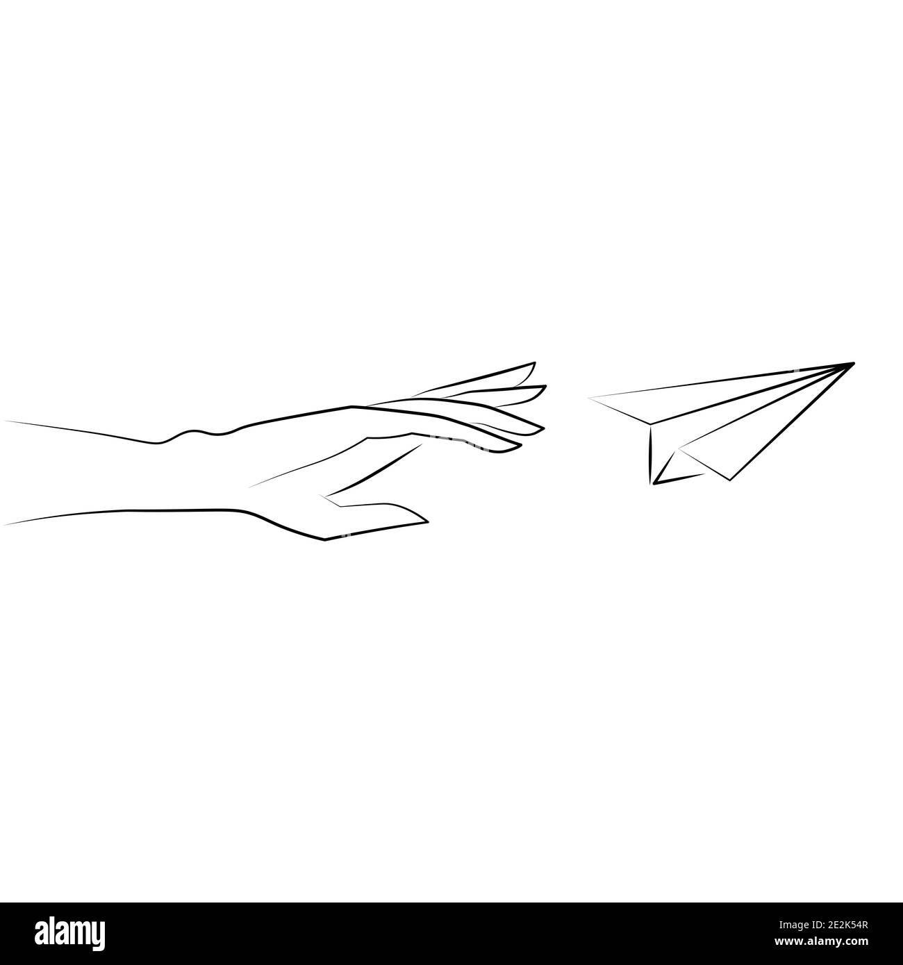 Illustration vectorielle du plan de papier dessiné à la main. Isolé. Contour. Un avion de daniche dessiné à la main. Icône de plan de papier linéaire noir Illustration de Vecteur