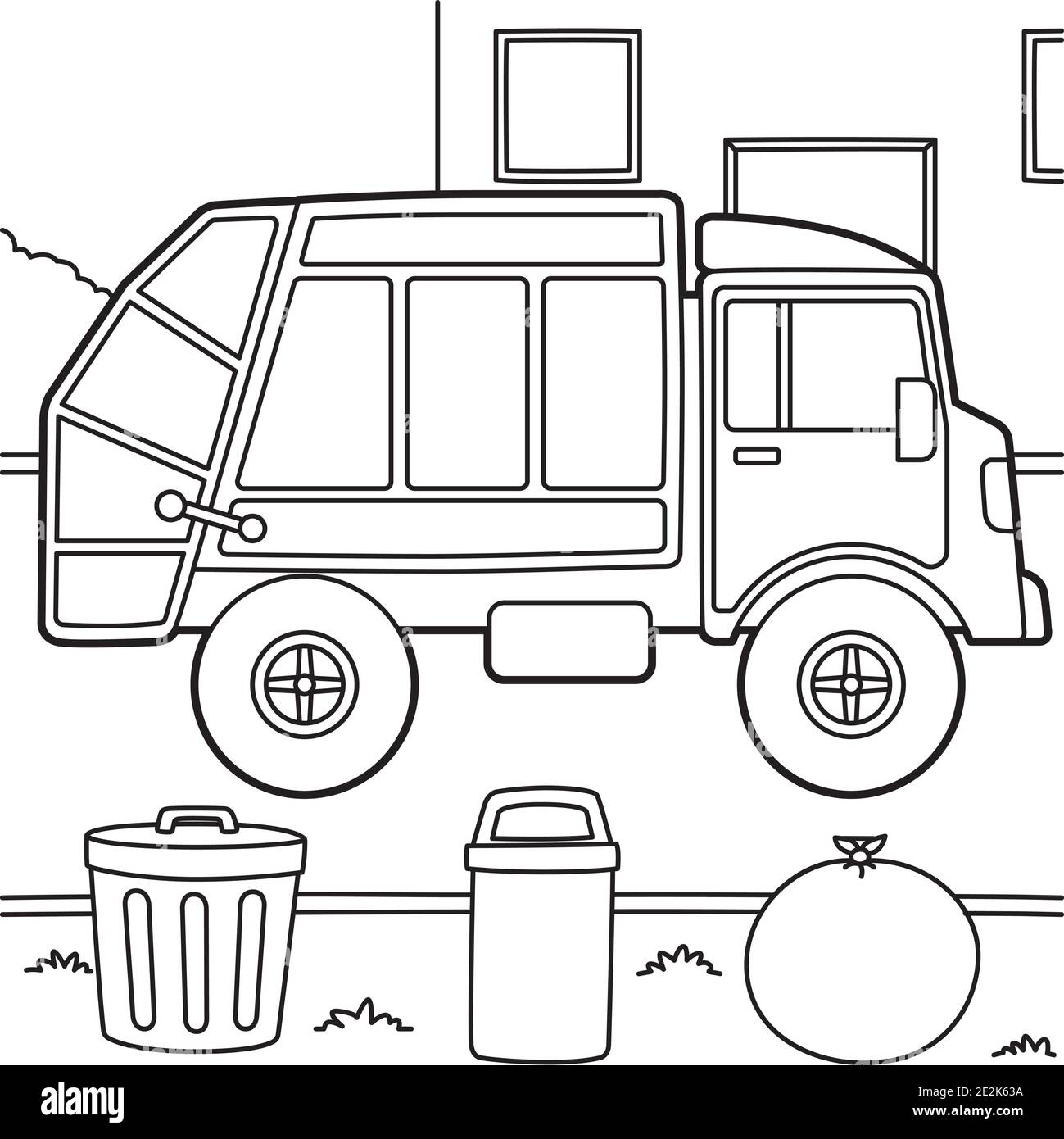 Page de coloriage de camion à ordures Illustration de Vecteur