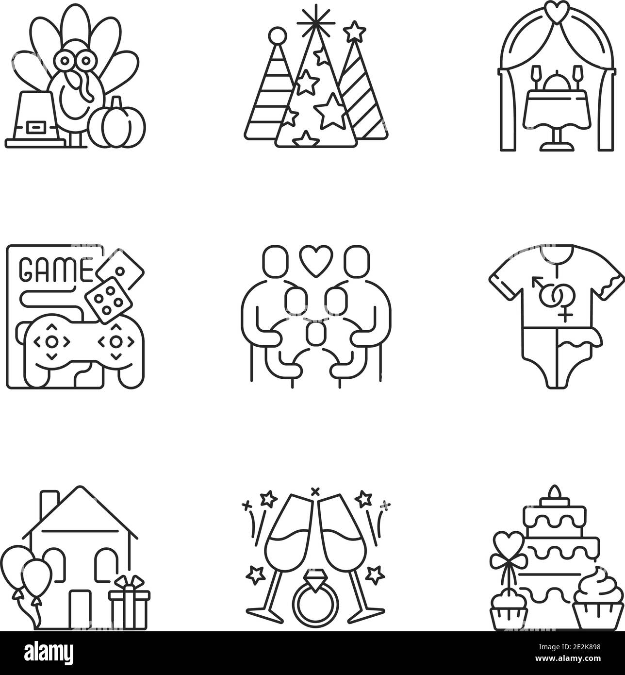 Jeu d'icônes linéaires Party Illustration de Vecteur