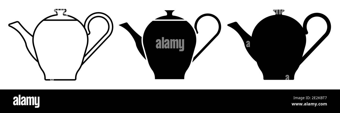silhouette emblématique de théière pour boire du thé. Ustensiles pour le petit-déjeuner. Vecteur noir et blanc Illustration de Vecteur