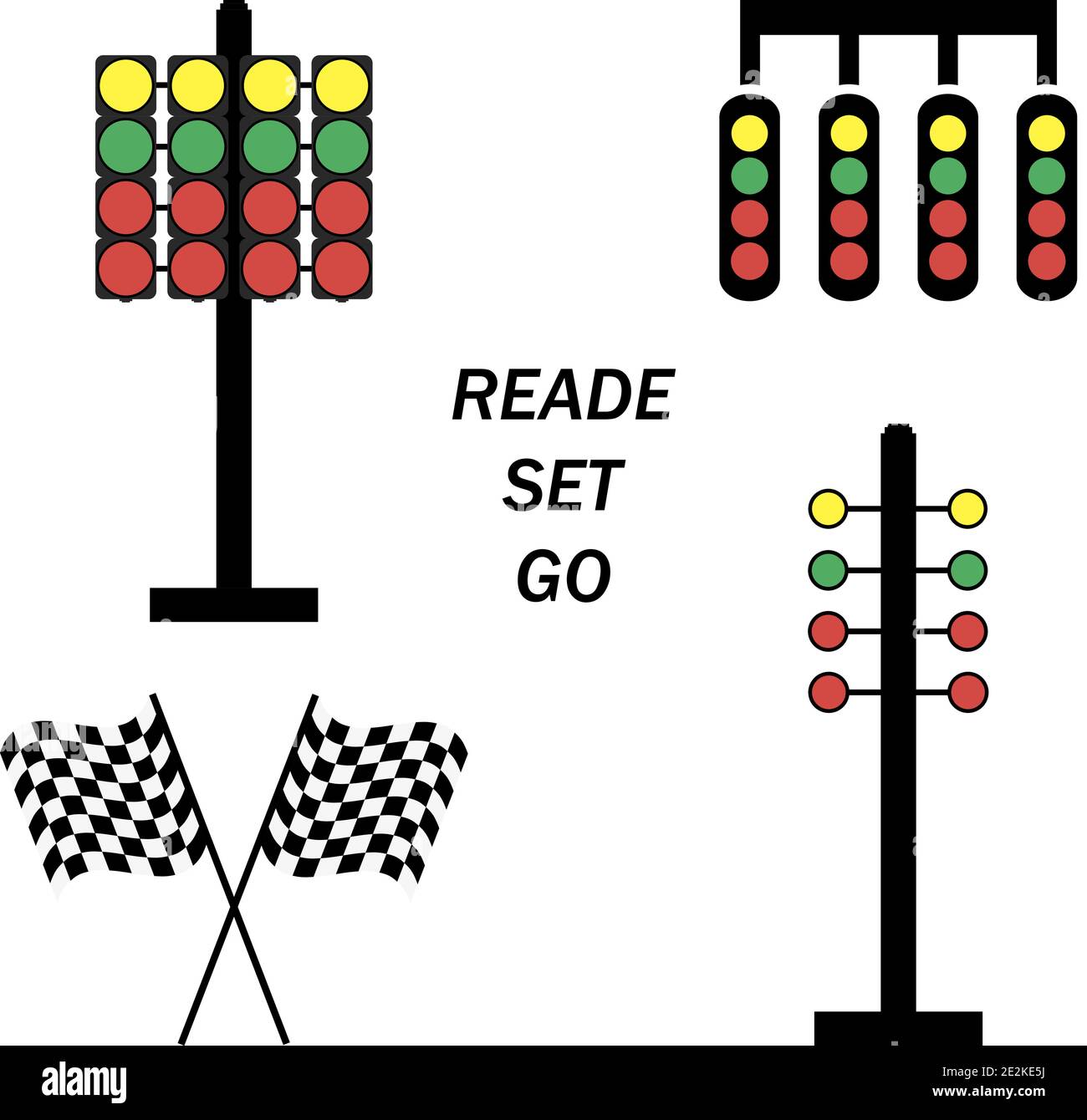 Définir la ligne de départ, système de feux de démarrage de course sur fond blanc Illustration de Vecteur