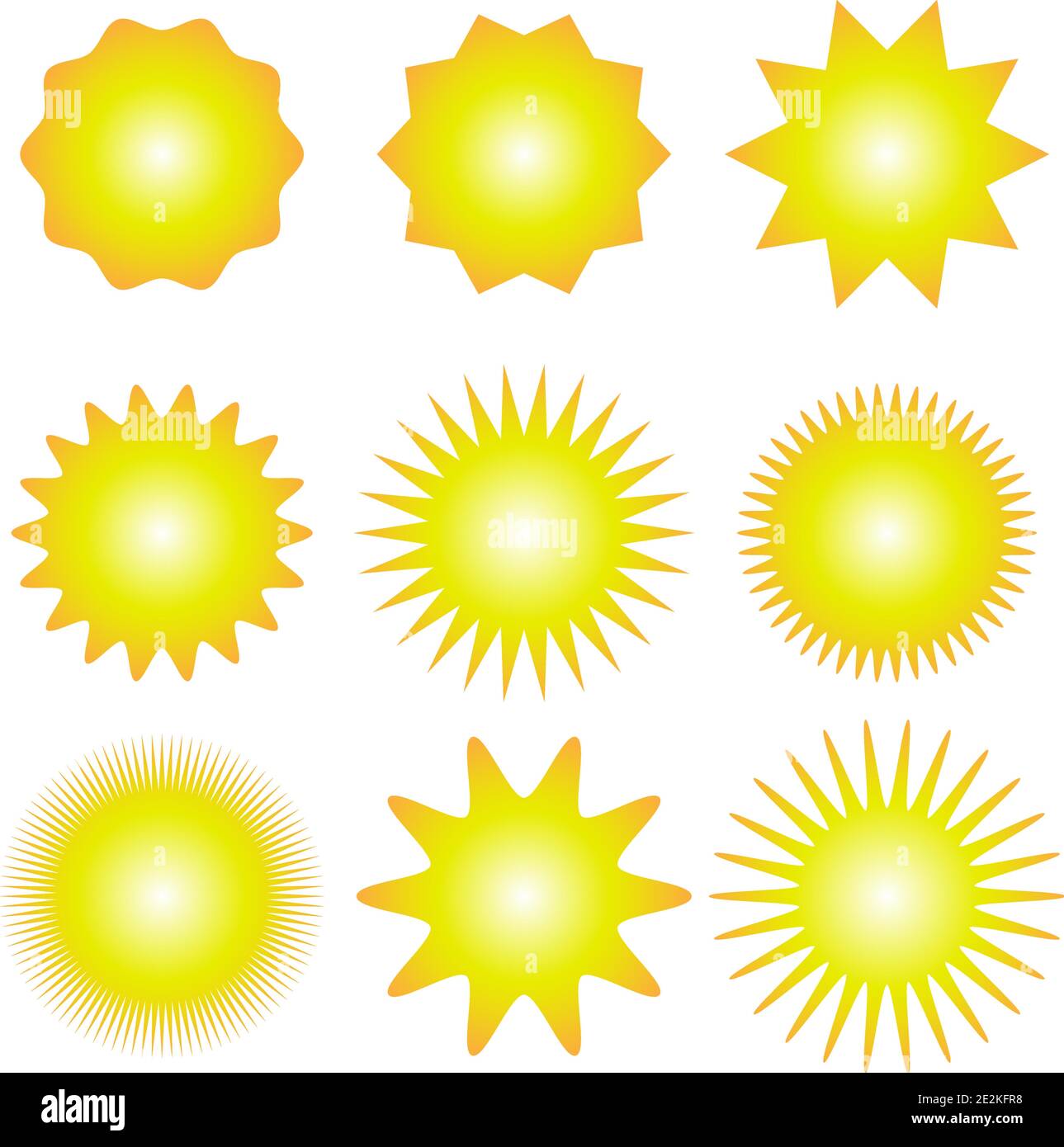 Définir les icônes de soleil avec des rayons sur fond blanc. Icône rayons du soleil Illustration de Vecteur