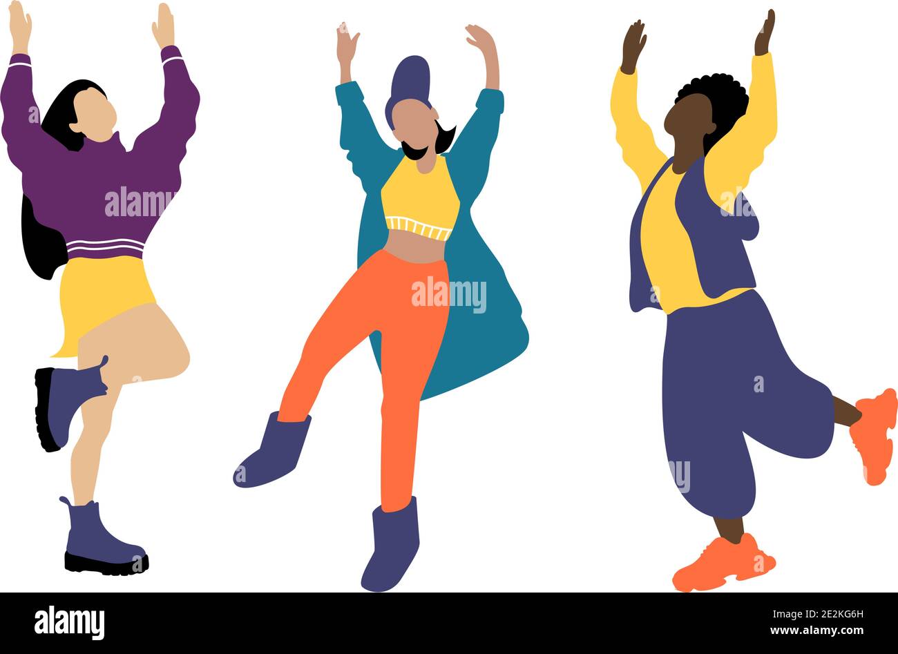 Les jeunes femmes de différentes nationalités dansent. Illustration de Vecteur