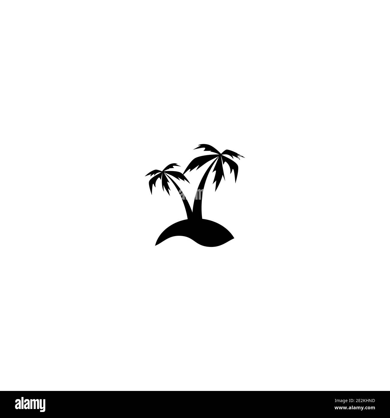 Palmiers noirs sur petite île avec soleil et vagues de l'océan isolées sur blanc. Illustration vectorielle plate. Tourisme, voyage, icône de vacances tropicales. Illustration de Vecteur