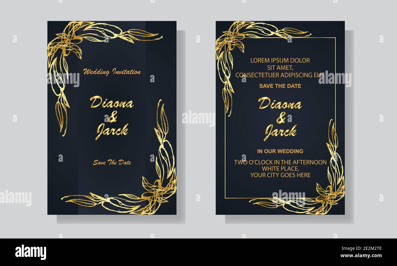 Modèle de carte d'invitation à un mariage avec motif floral noir et doré de  luxe arrière-plan Image Vectorielle Stock - Alamy