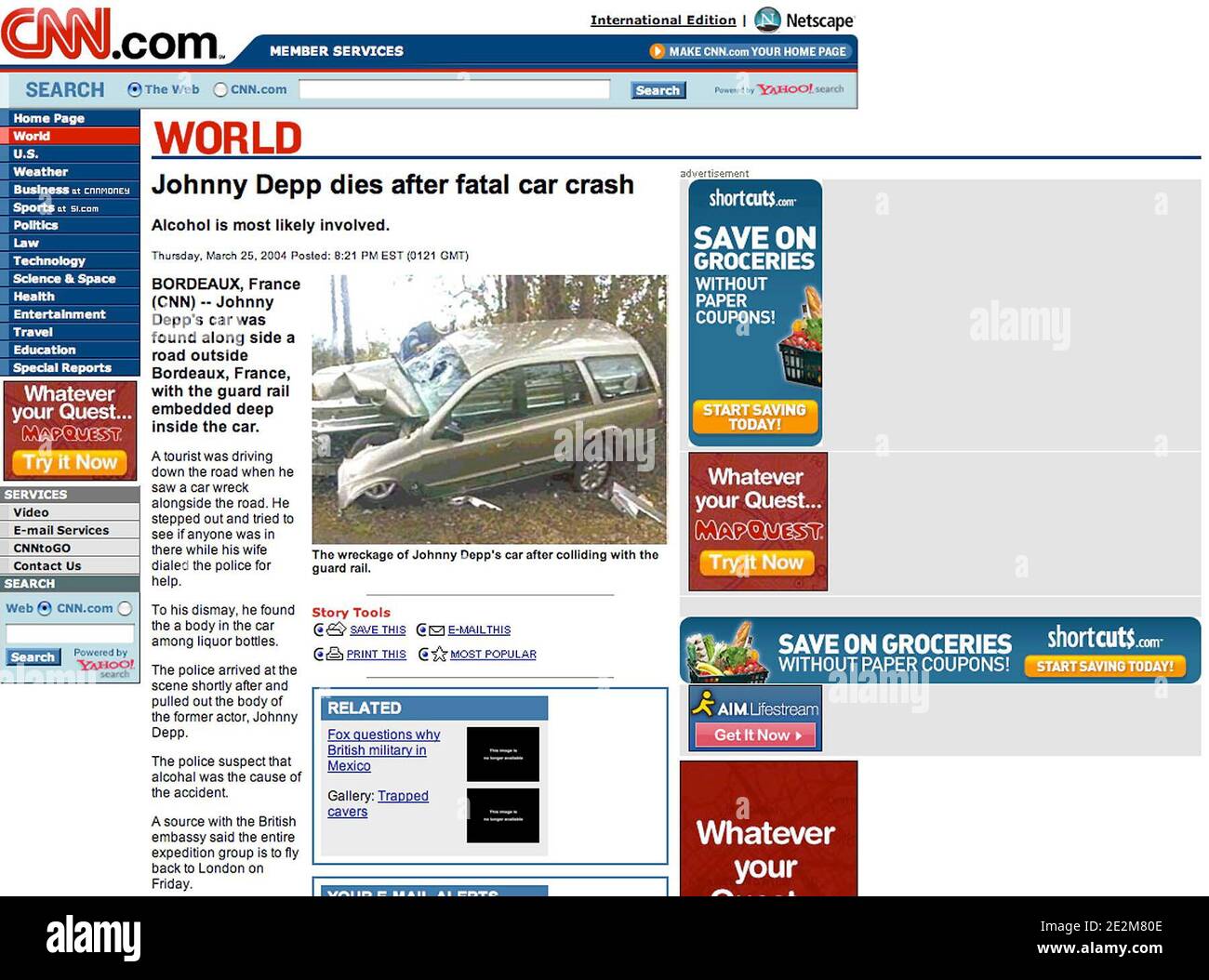 Des hackers sont venus à l'intérieur du site officiel de CNN pour annoncer la mort de Johnny Depp à Bordeaux. Tous les médias du monde entier ont parlé pendant quelques heures de la fausse mort de l'acteur le 23 janvier 2010. Photo par ABACAPRESS.COM Banque D'Images