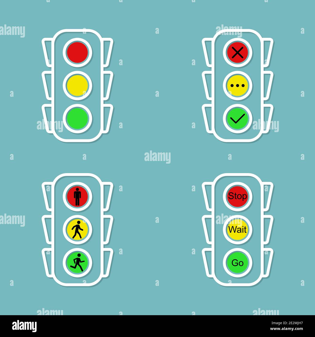 Les icônes des feux de circulation sont définies sur oui, non et attente. Tenez-vous debout, marchez et courez. Eps10 Illustration de Vecteur