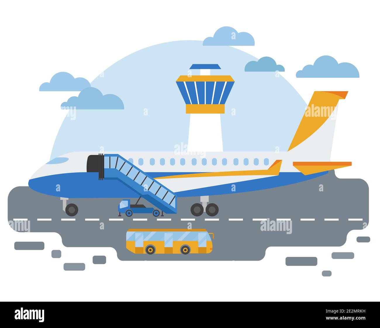 Collection de machines spéciales. Ensemble d'icônes vectorielles colorées du service de support au sol de l'aéroport isolées en blanc. Illustration de conception vectorielle Illustration de Vecteur