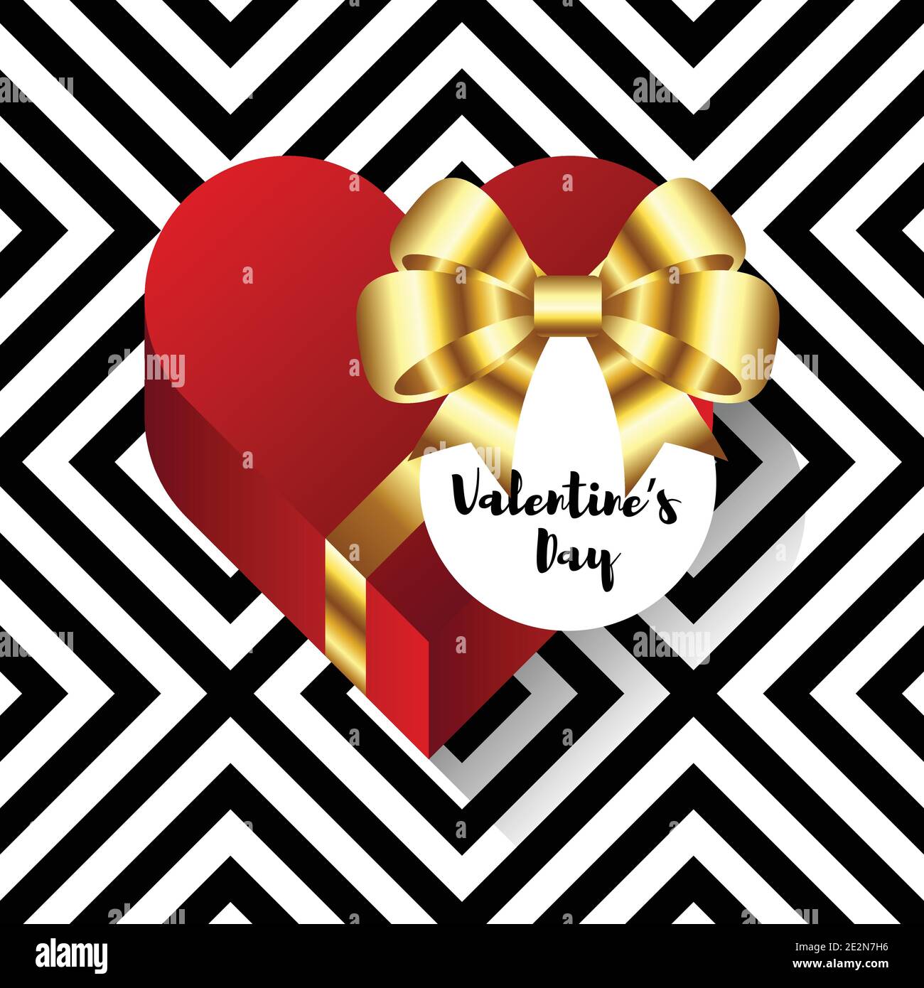 Carte de Saint-Valentin joyeuse décorative avec boîte cadeau en forme de coeur et noeud en ruban doré, illustration vectorielle Illustration de Vecteur