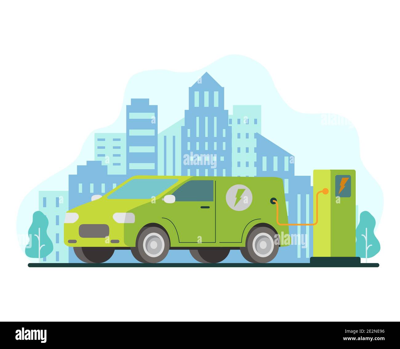Station de charge pour voiture écologique. Ravitaillement électrique. Énergie verte. Illustration de Vecteur