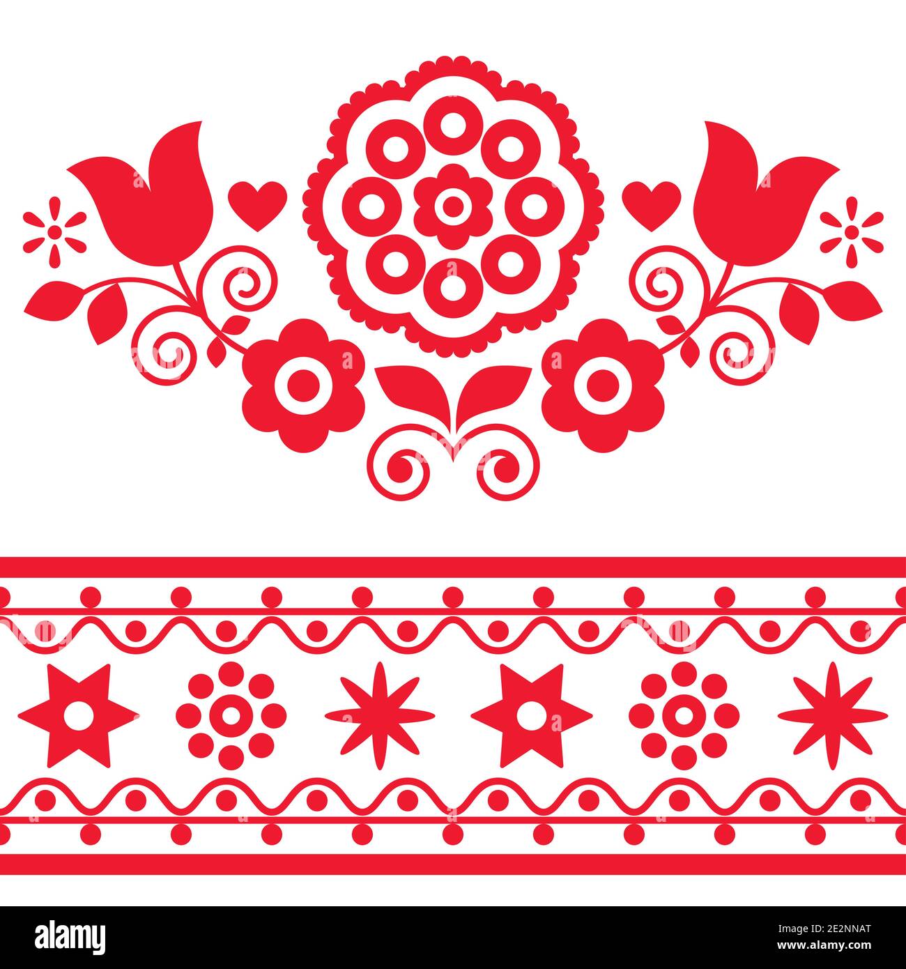 Collection d'éléments de dessin vectoriel d'art folklorique polonais avec fleurs et coeurs - parfait pour une carte de vœux ou une invitation à un mariage Illustration de Vecteur