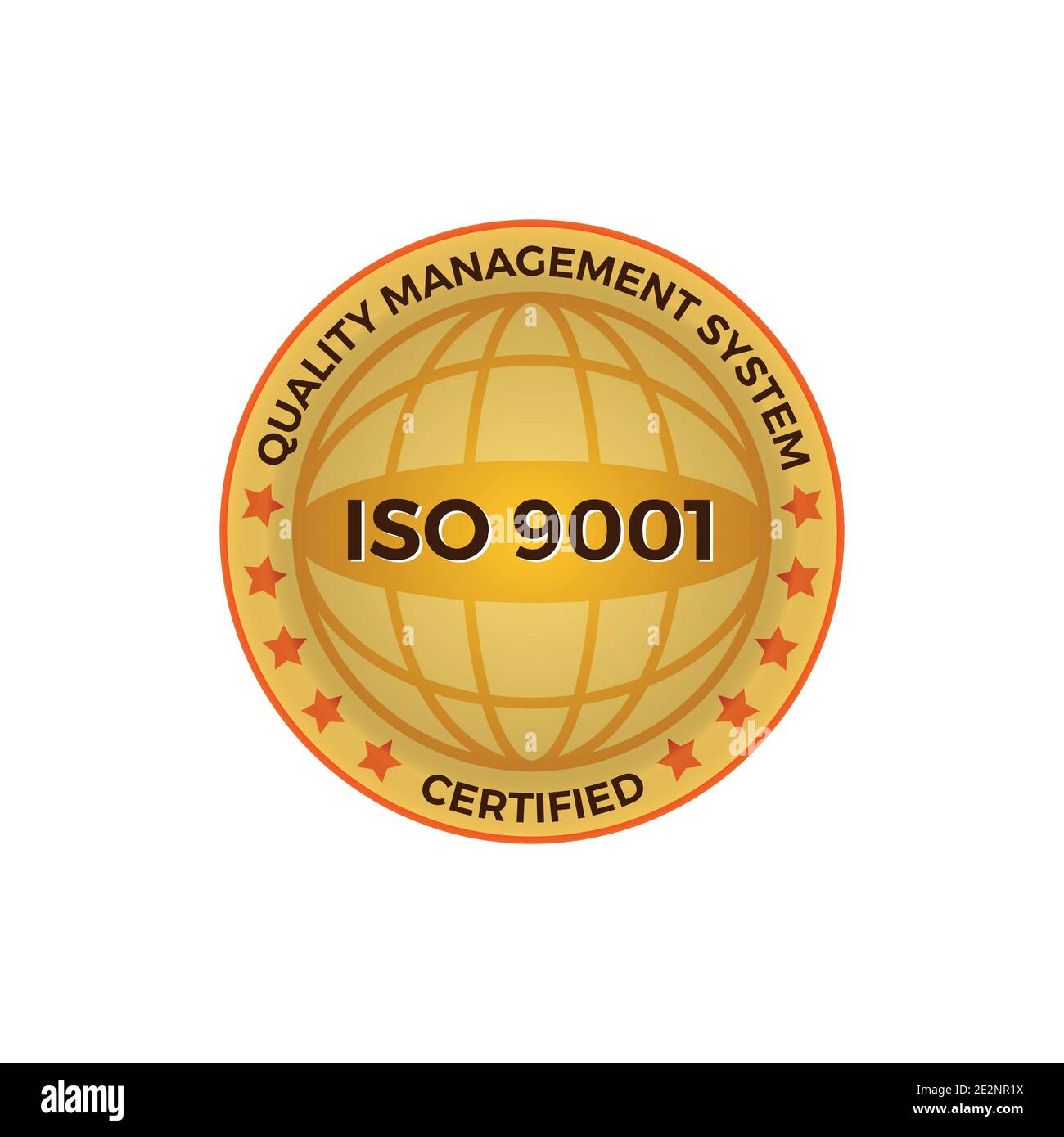 Étiquette dorée certifiée ISO 9001, illustration vectorielle. Vecteur d'icône certifié ISO 9001 sur fond blanc. Illustration de Vecteur