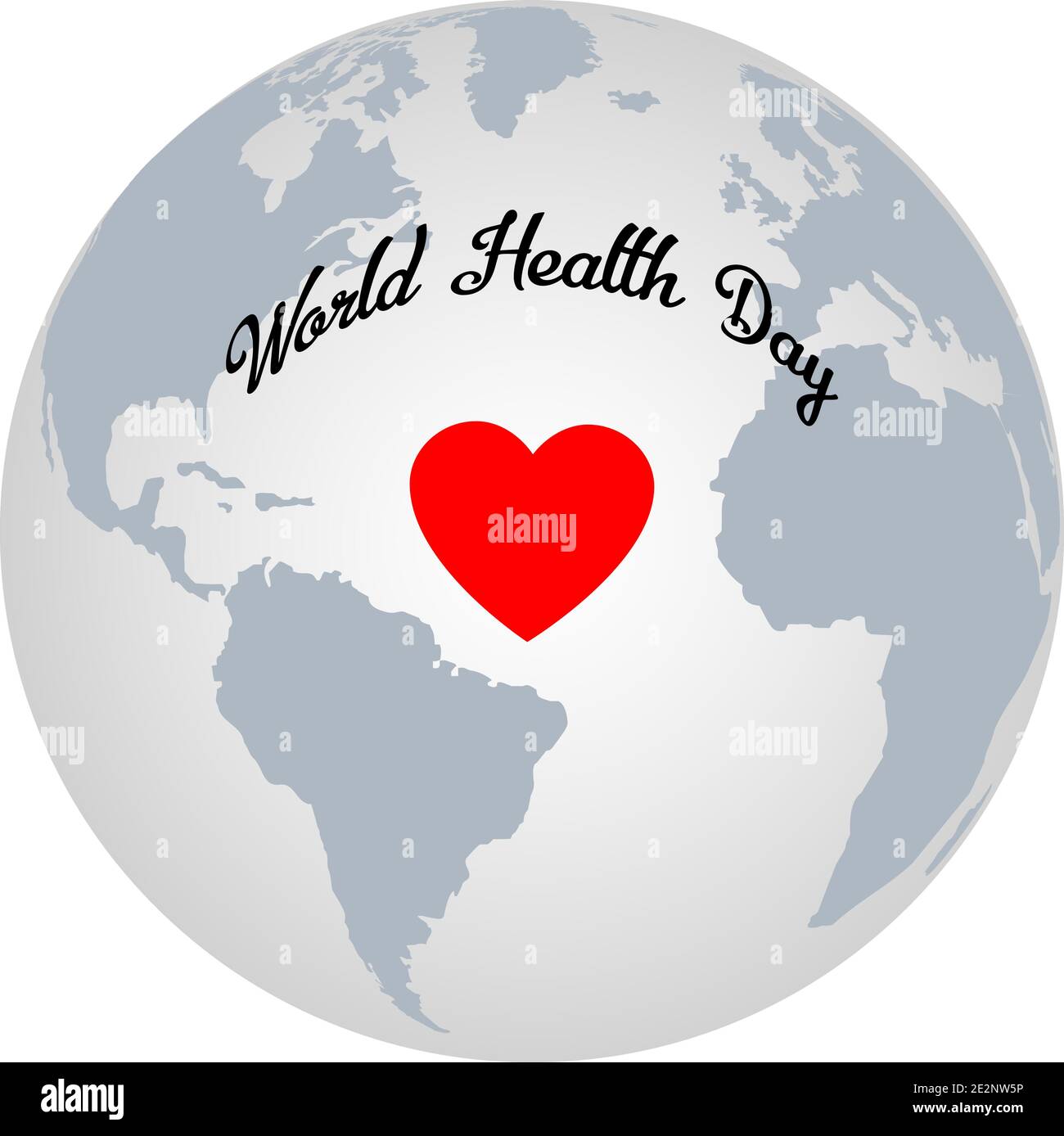 Journée mondiale de la santé. Cœur rouge sur la terre du globe Illustration de Vecteur
