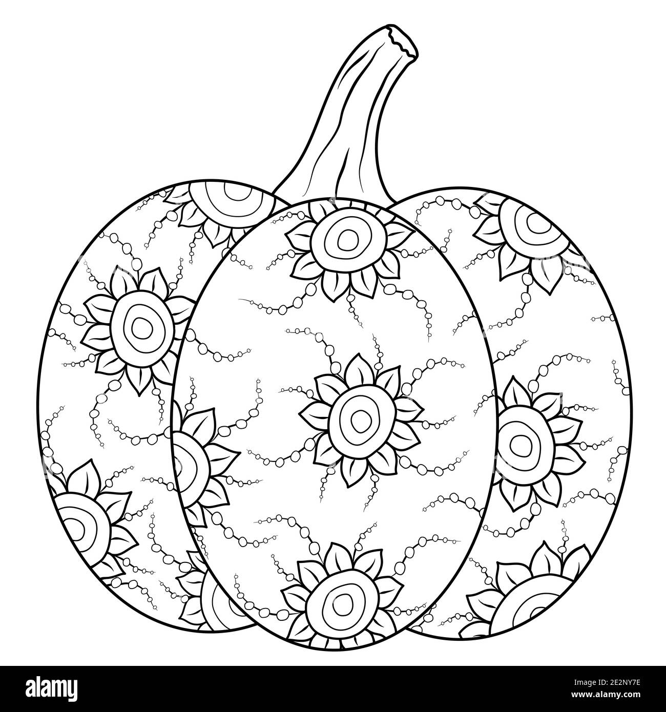 Citrouille à motif vectoriel en forme de coolé avec décoration amusante et florante. Illustration automnale dessinée à la main pour le dessin antistress chez les adultes et les enfants. Activité de loisirs agréable Illustration de Vecteur
