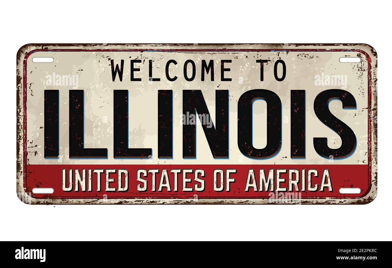 Bienvenue dans l'Illinois plaque de métal rouille vintage sur fond blanc, illustration vectorielle Illustration de Vecteur