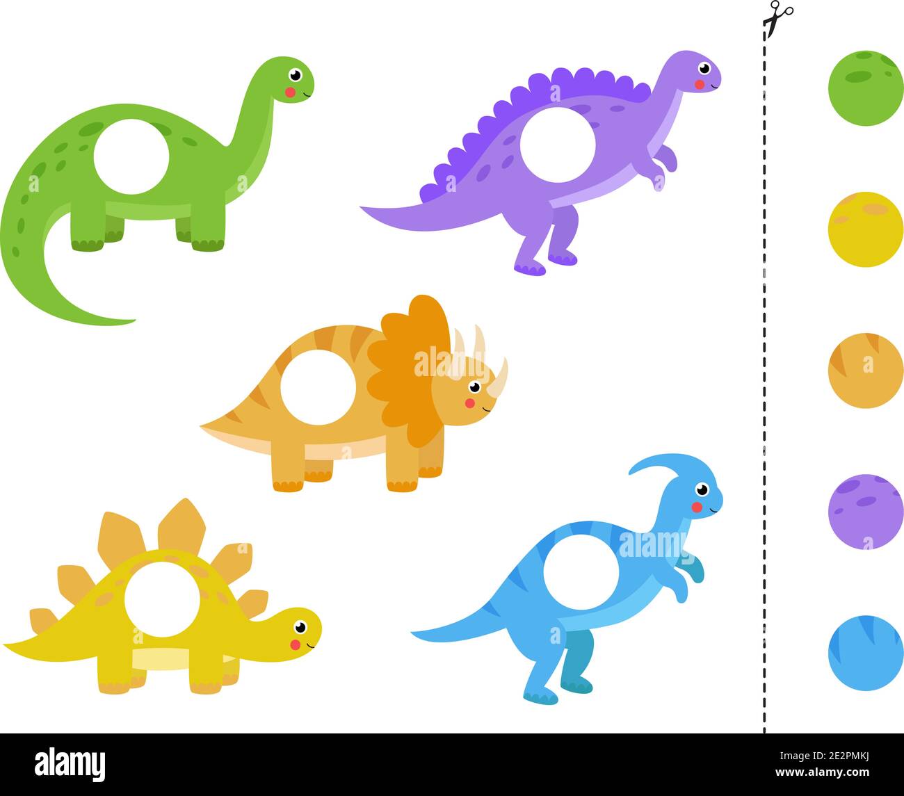 Couper et coller des parties de dinosaures vectorisés. Jeu logique éducatif pour les enfants. Jeu correspondant pour les enfants d'âge préscolaire. Illustration de Vecteur