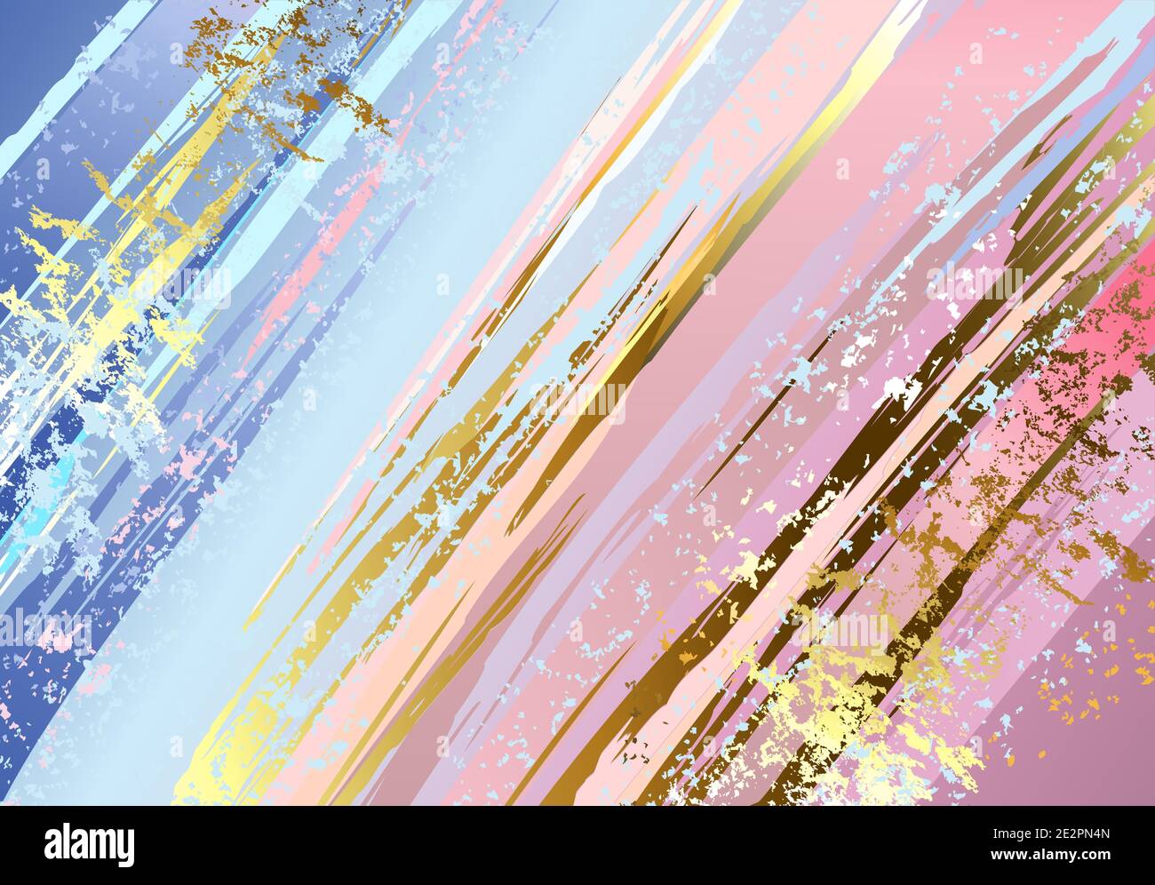 Arrière-plan texturé rose et bleu, peint avec de grands traits de pinceau, décoré de feuilles d'or. Texture grunge. Illustration de Vecteur