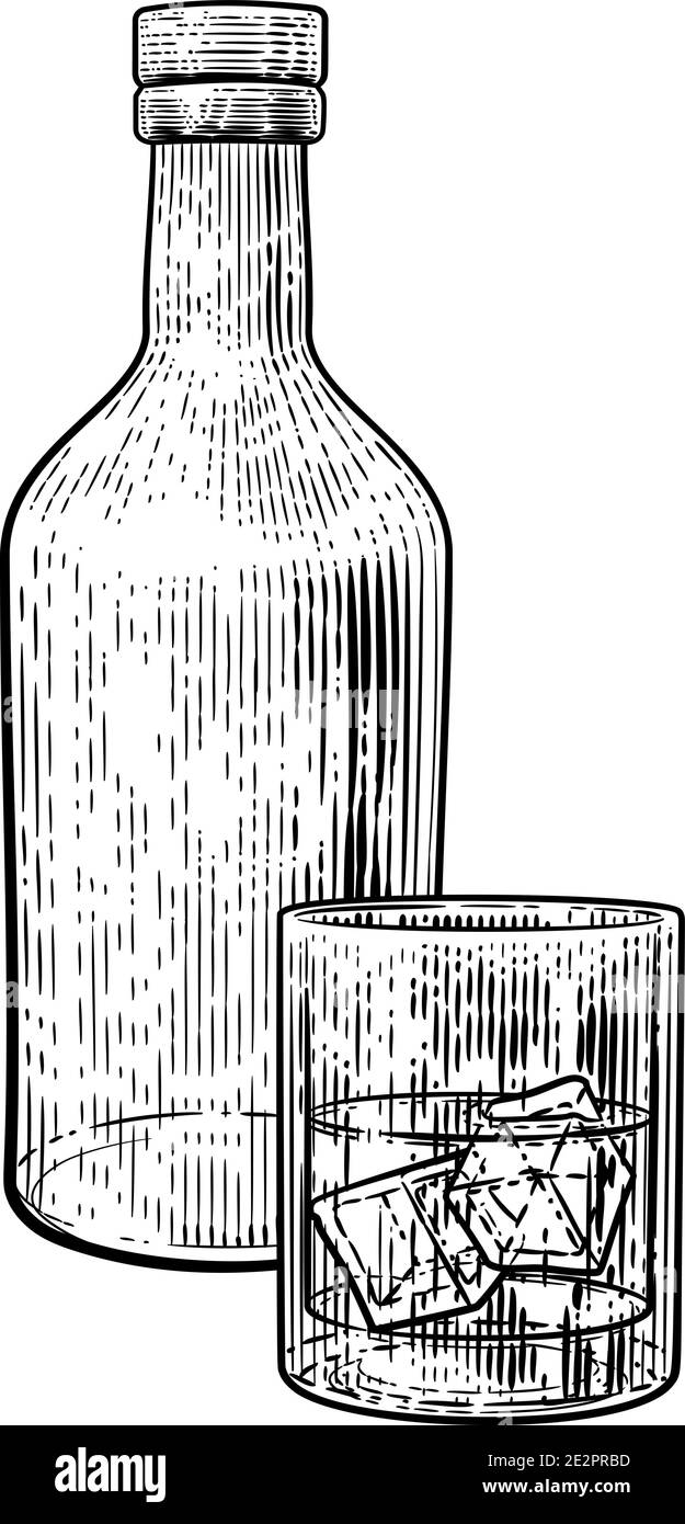 Buvez avec du verre glacé et une bouteille de style vintage Illustration de Vecteur