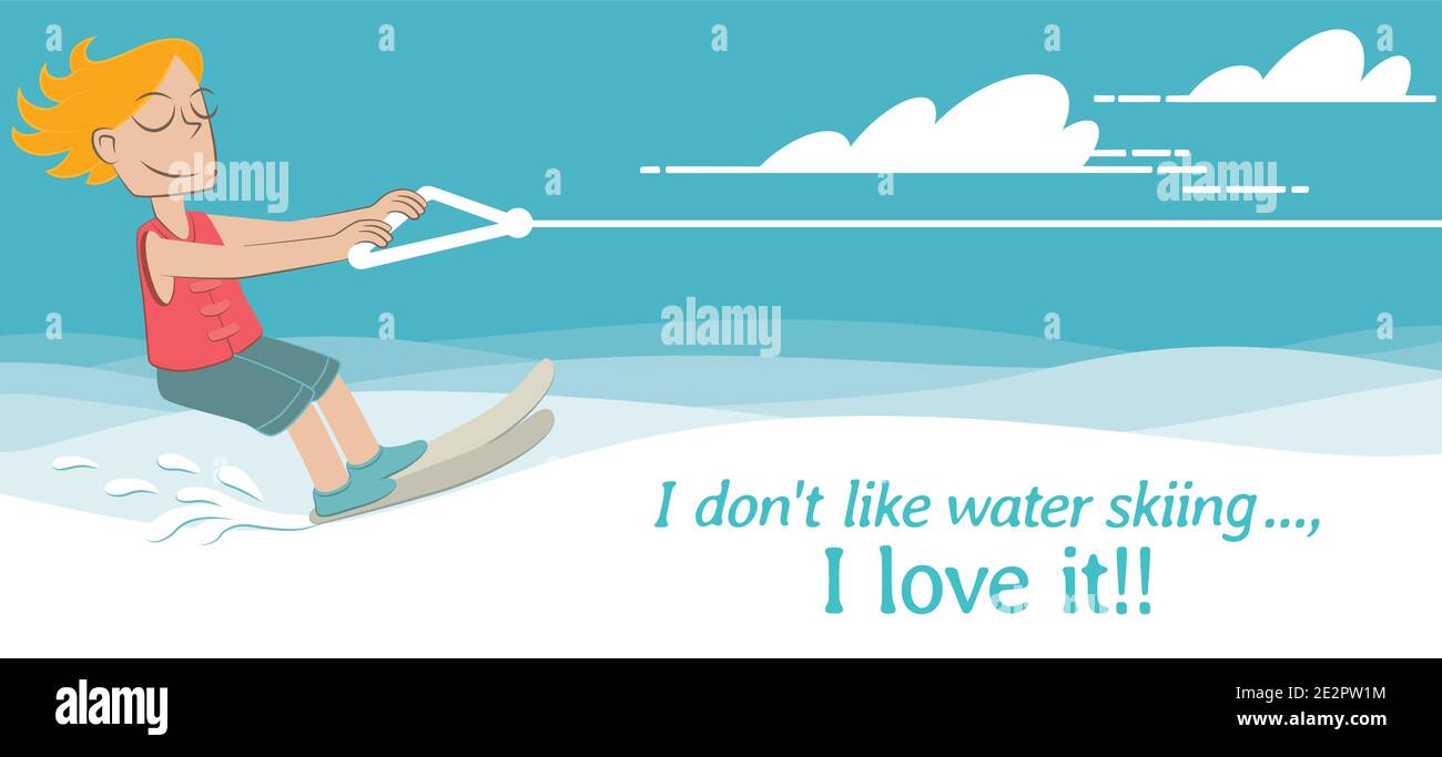 Bannière d'un garçon qui fait du ski nautique par une belle journée d'été. Illustration de Vecteur