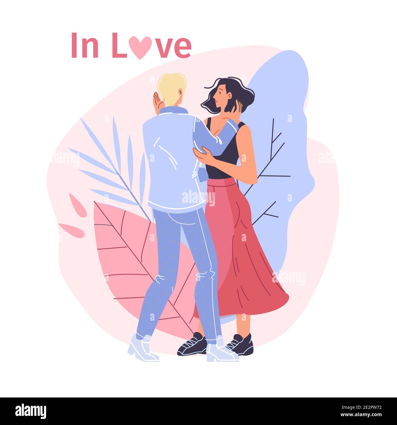 Couple de personnages de dessin animé plat, carte de vœux de Saint-Valentin concept d'illustration vectorielle Illustration de Vecteur