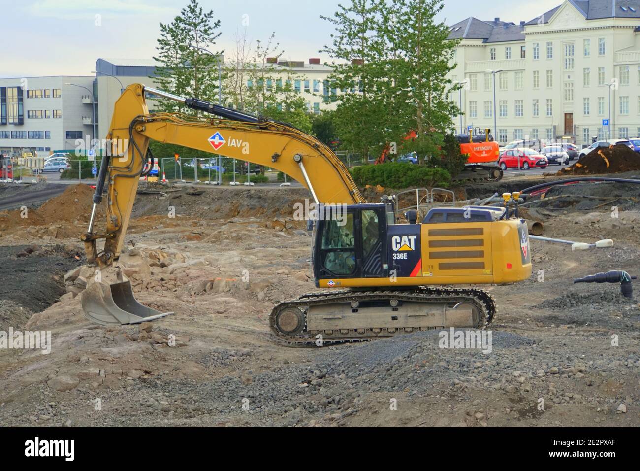 Reykjavik, Islande - 21 juin 2019 - la vue de la zone de construction avec le tracteur lourd dans la ville Banque D'Images