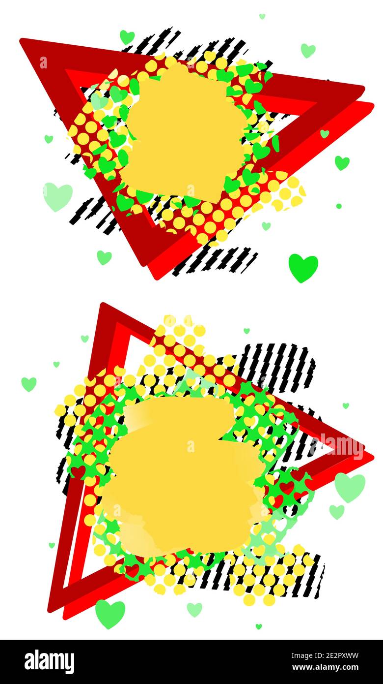 Forme liquide abstraite conception fluide formes géométriques et motifs de ligne composition ensemble avec des taches, des coeurs, des points, cadre triangulaire. Vecteur eps10 moderne il Illustration de Vecteur