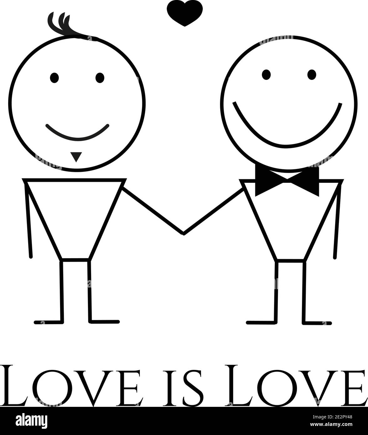 Dessin vectoriel de couple d'hommes gay amoureux tenant les mains. L'amour est l'amour. Concept d'acceptation LGBTQ Illustration de Vecteur