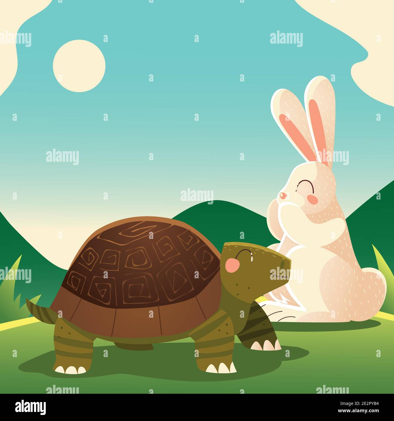 tortue et lapin dans l'herbe dessin animé animaux illustration vectorielle Illustration de Vecteur