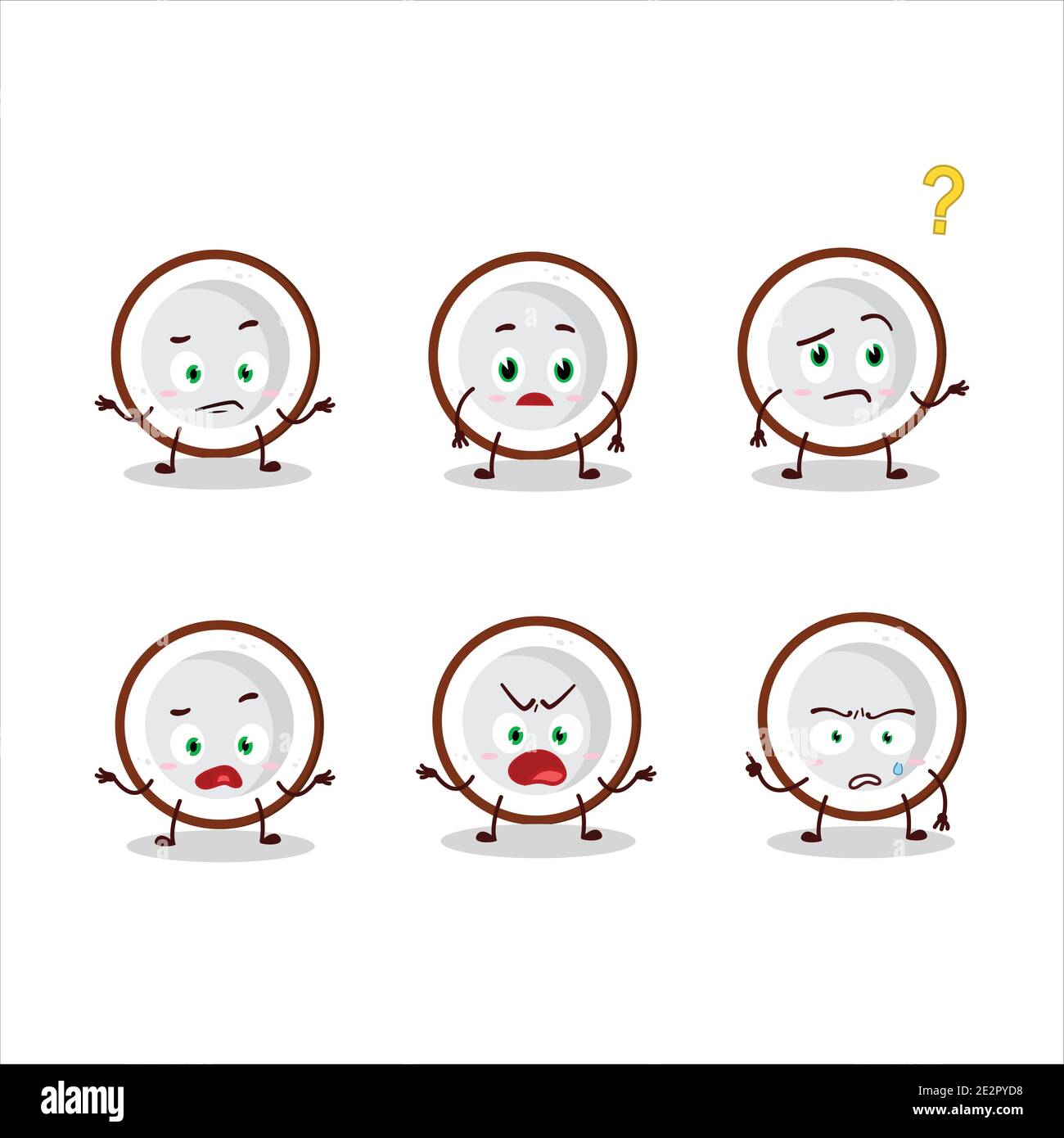 Personnage de dessin animé de la tranche de noix de coco avec quelle expression. Illustration vectorielle Illustration de Vecteur