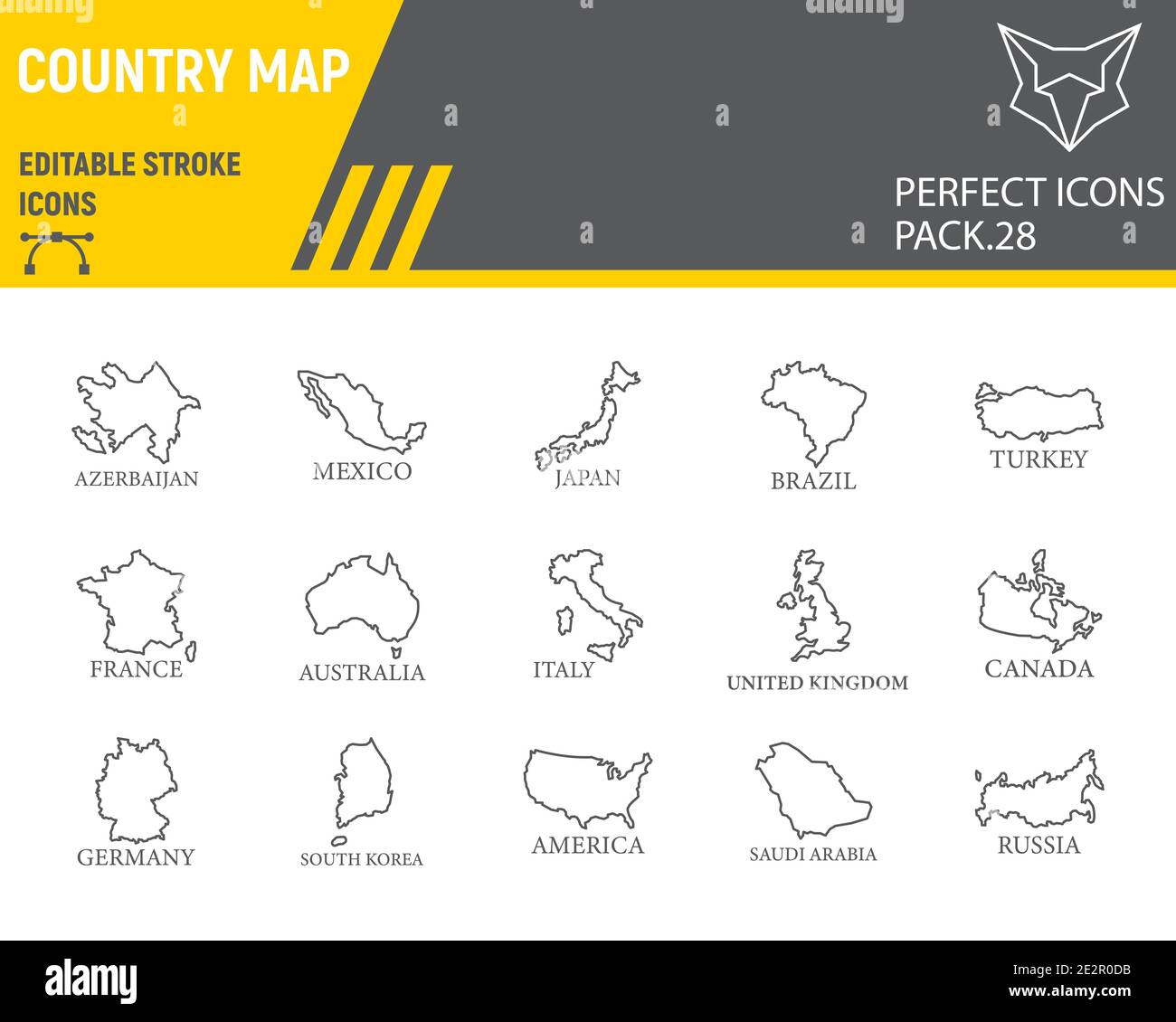 Carte de l'ensemble d'icônes de pays, collection de pays, croquis vectoriels, illustrations de logo, icônes de pays de carte, pictogrammes linéaires de panneaux de voyage, modifiable Illustration de Vecteur