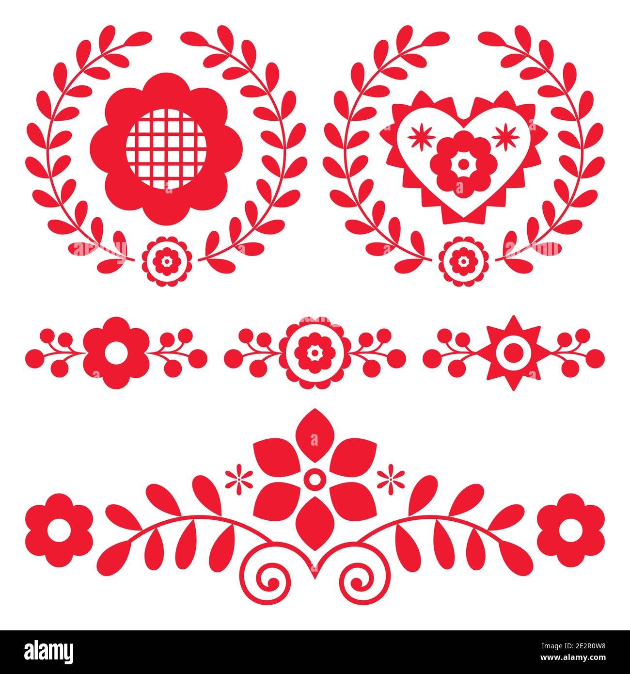 Ensemble de fleurs à motif vectoriel d'art folklorique polonais - parfait pour une carte de vœux ou une invitation à un mariage Illustration de Vecteur