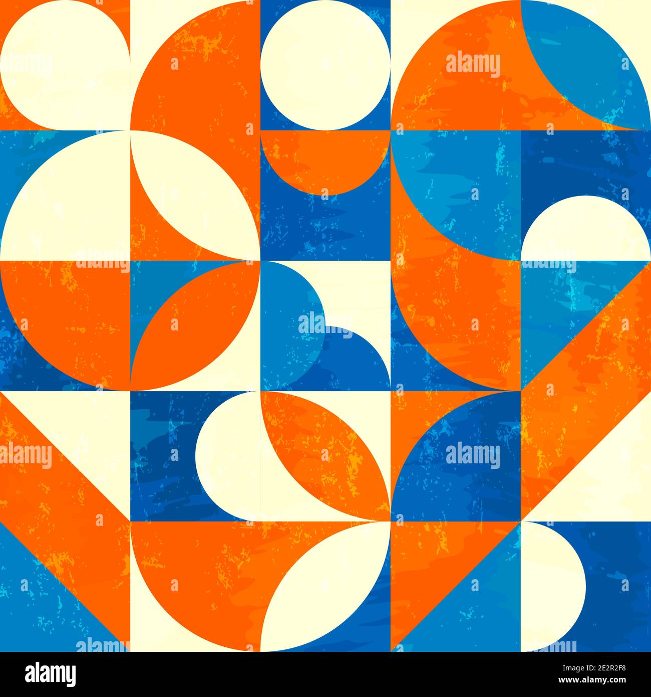 motif de fond géométrique abstrait, style rétro/vintage, avec cercles, carrés, touches de peinture et touches Illustration de Vecteur
