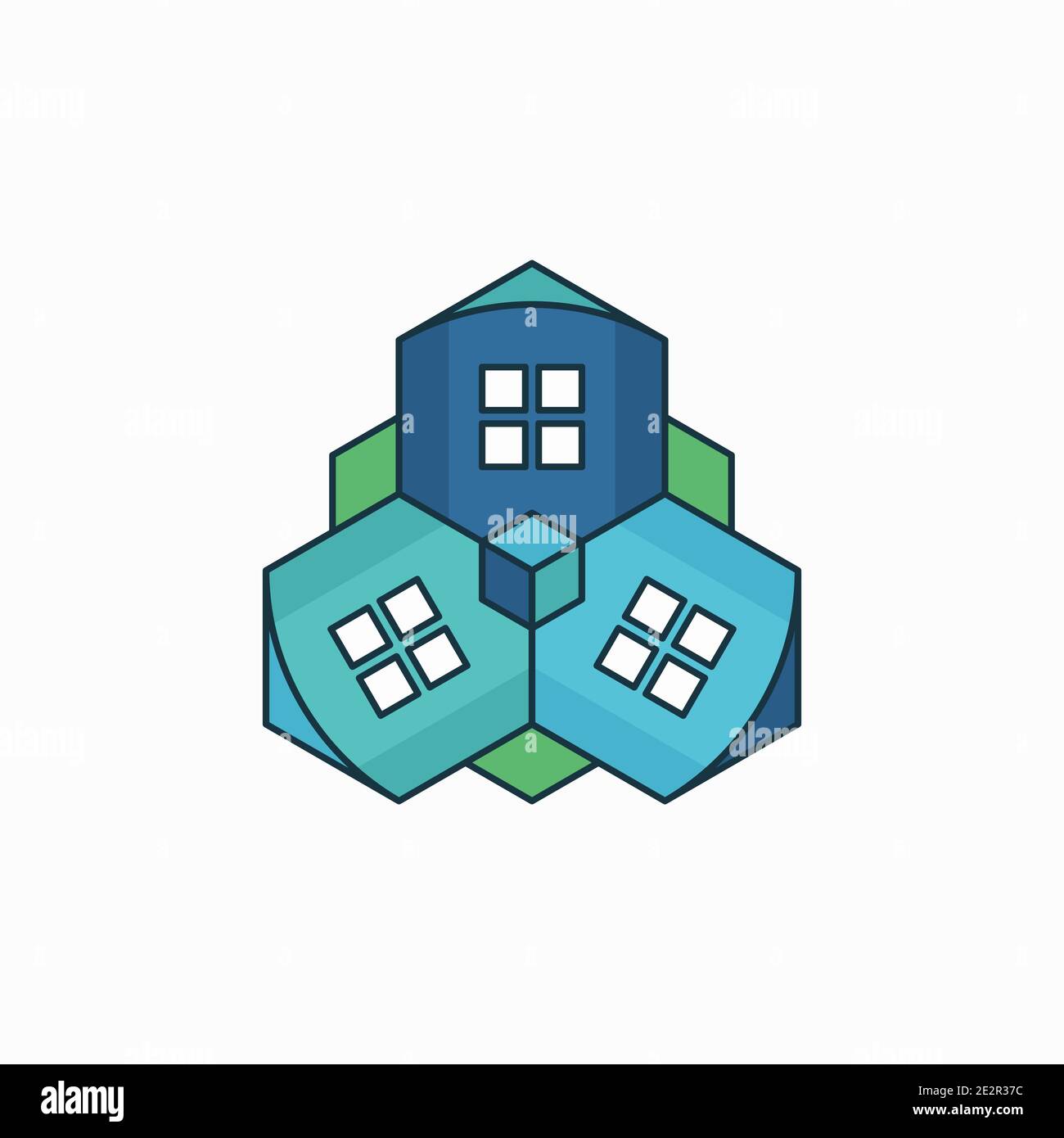 Logo Smart City. Illustration vectorielle d'éco-maisons hexagonales isolées sur fond blanc Illustration de Vecteur