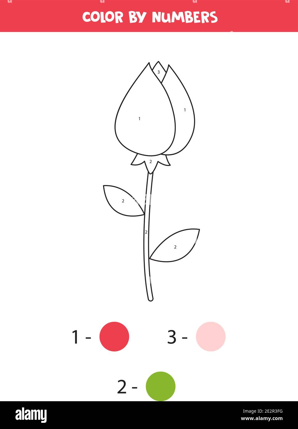 Couleur mignon dessin animé Valentin rose par des chiffres. Page de coloriage pour enfants. Illustration de Vecteur