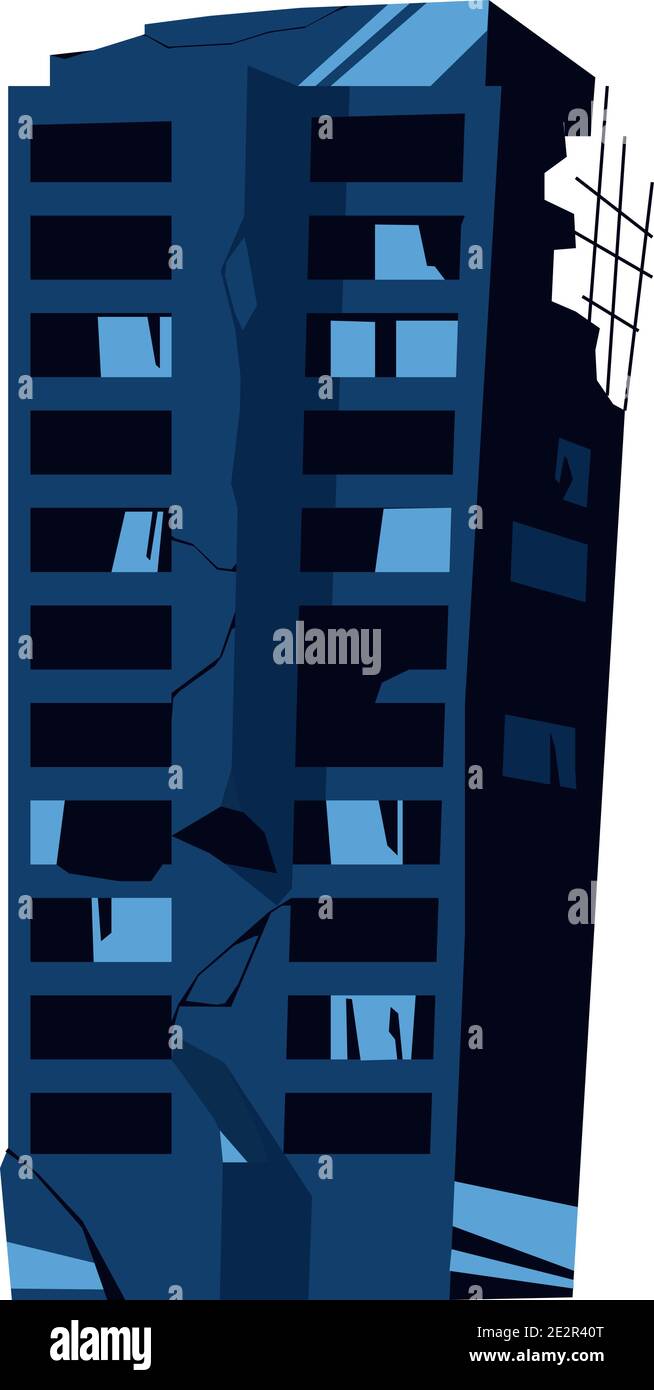 Bâtiment détruit, structure endommagée, conséquences d'une catastrophe, cataclysme ou guerre, illustration isolée du vecteur de dessin animé Illustration de Vecteur