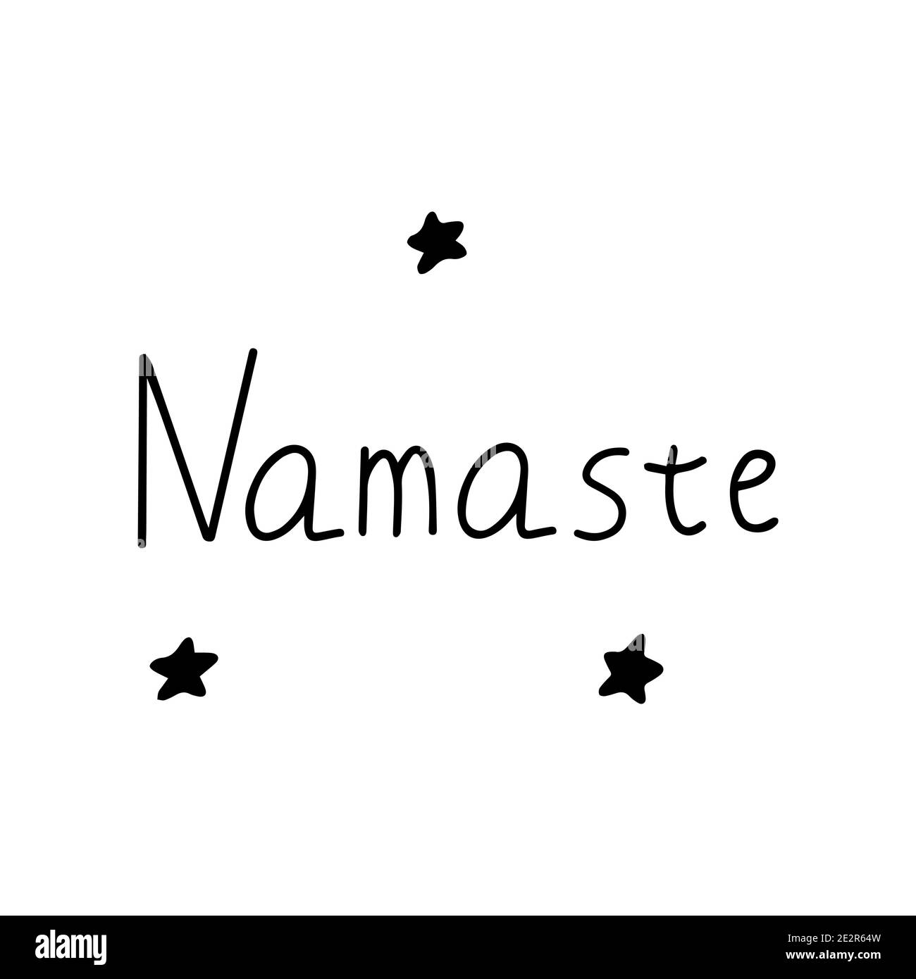 Namaste. Salutation indienne en hindi. L'illustration vectorielle noire et blanche est isolée. Lettrage manuscrit avec étoiles Illustration de Vecteur