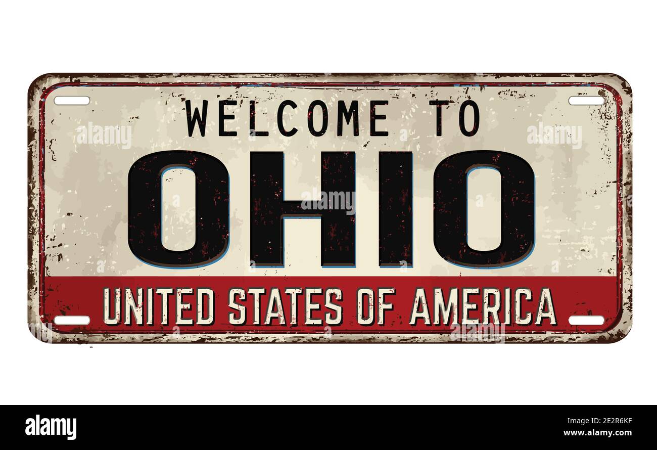 Bienvenue à Ohio plaque de métal rouillé vintage sur fond blanc, illustration vectorielle Illustration de Vecteur