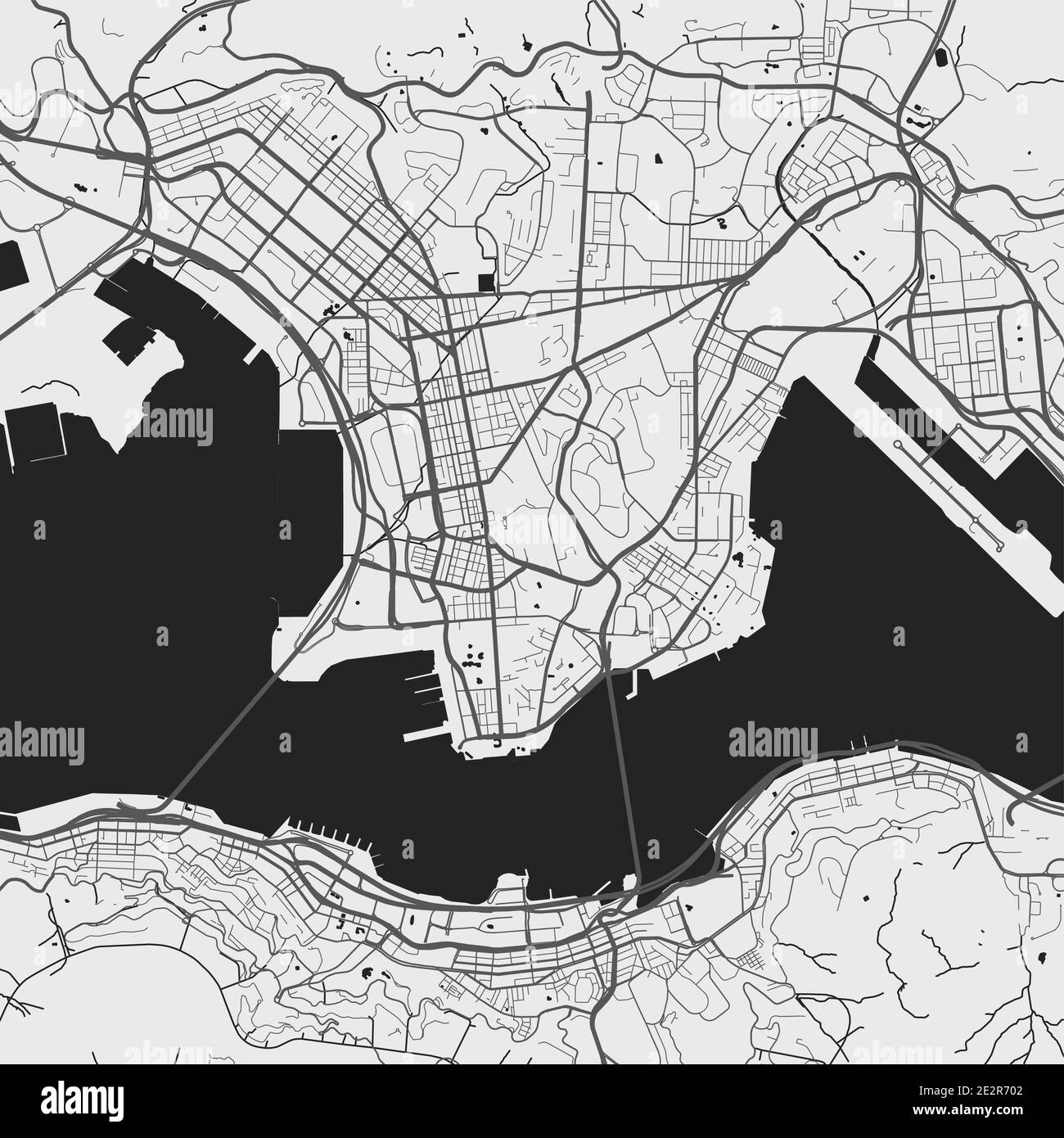 Carte de la ville urbaine de Hong Kong. Illustration vectorielle, affiche artistique en niveaux de gris sur la carte de Hong Kong. Carte des rues avec vue sur les routes et la région métropolitaine. Illustration de Vecteur