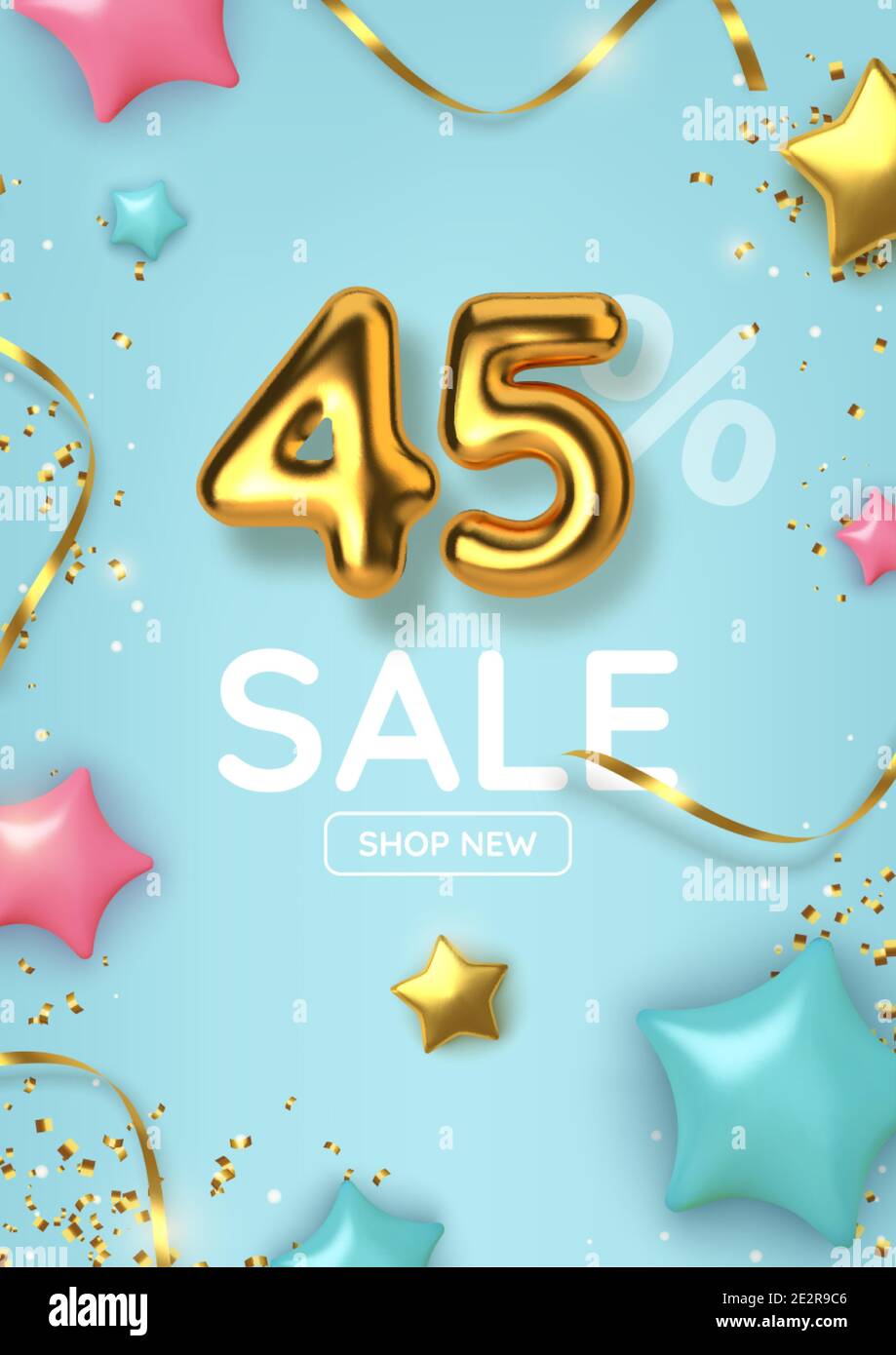 45 rabais promotion vente faite de ballons 3d d'or réalistes avec étoiles, sepantine et tinsel. Nombre sous forme de ballons dorés. Vecteur Illustration de Vecteur