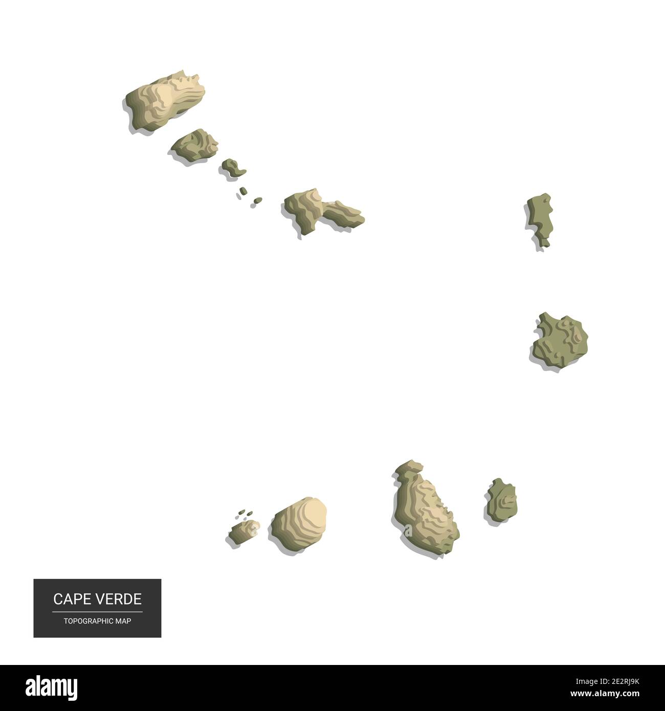 Carte du Cap-Vert - carte topographique numérique haute altitude en 3D. Illustration vectorielle 3D. Relief coloré, terrain accidenté. Cartographie et topologie. Illustration de Vecteur
