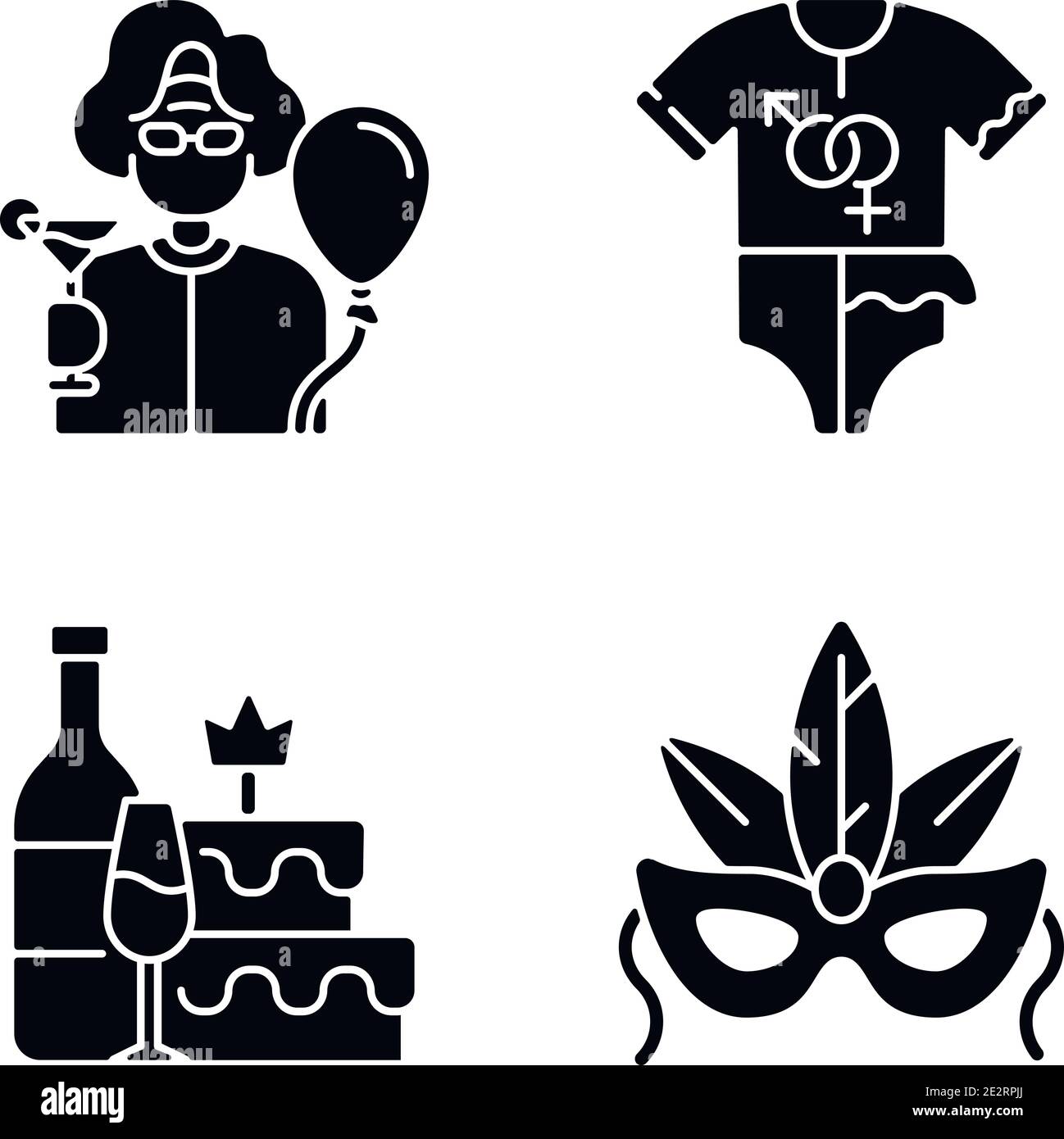 Les icônes de glyphe noires de message d'accueil de fête de famille sont définies sur un espace blanc Illustration de Vecteur