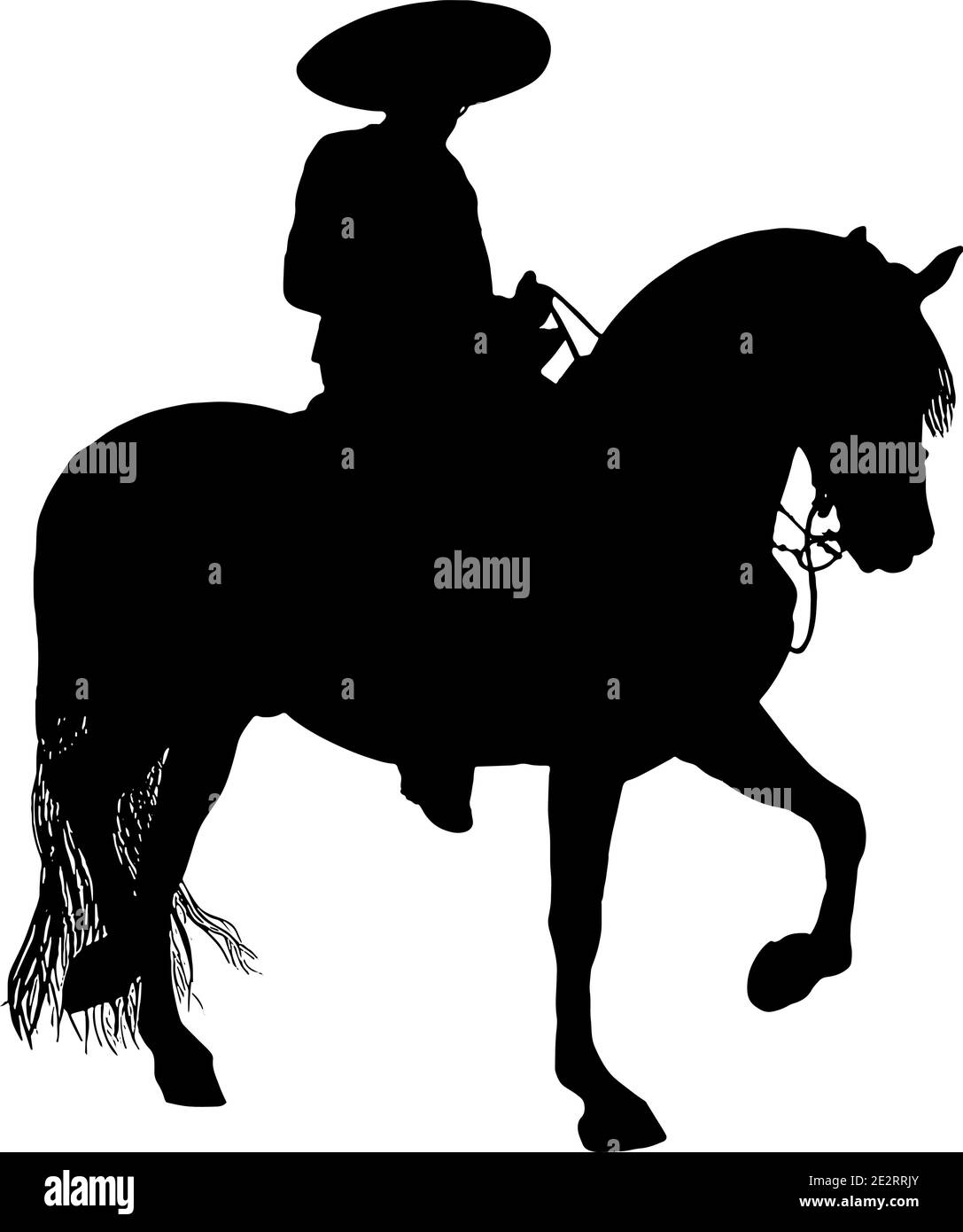 Cow-boy mexicain à cheval charro vecteur graphique silhouette dans noir sur fond blanc Illustration de Vecteur